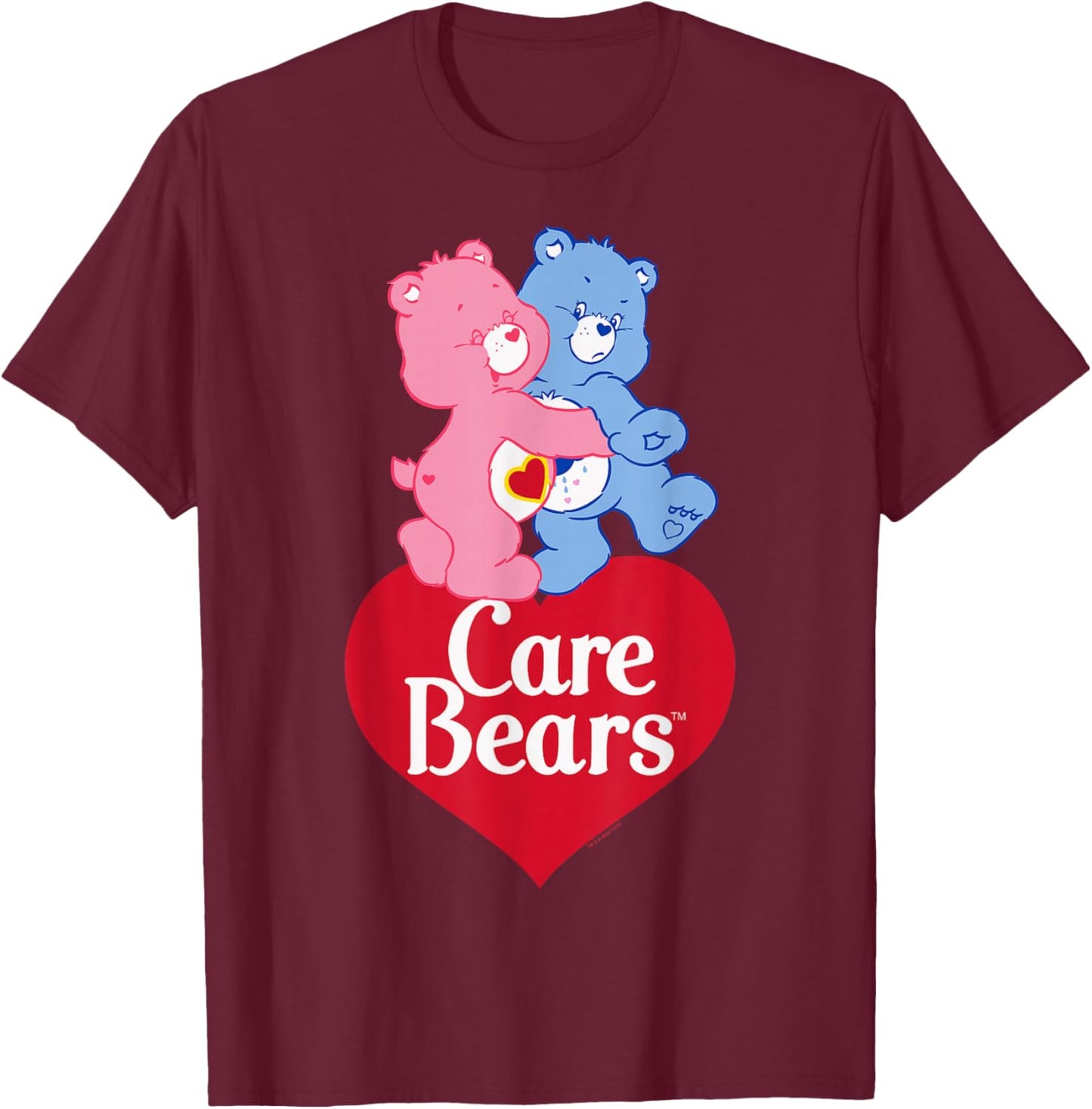 Care Bears Love-A-Lot Bear & Grumpy Valentine Hug Logo T-Shirt - T-Shirt | Maroon