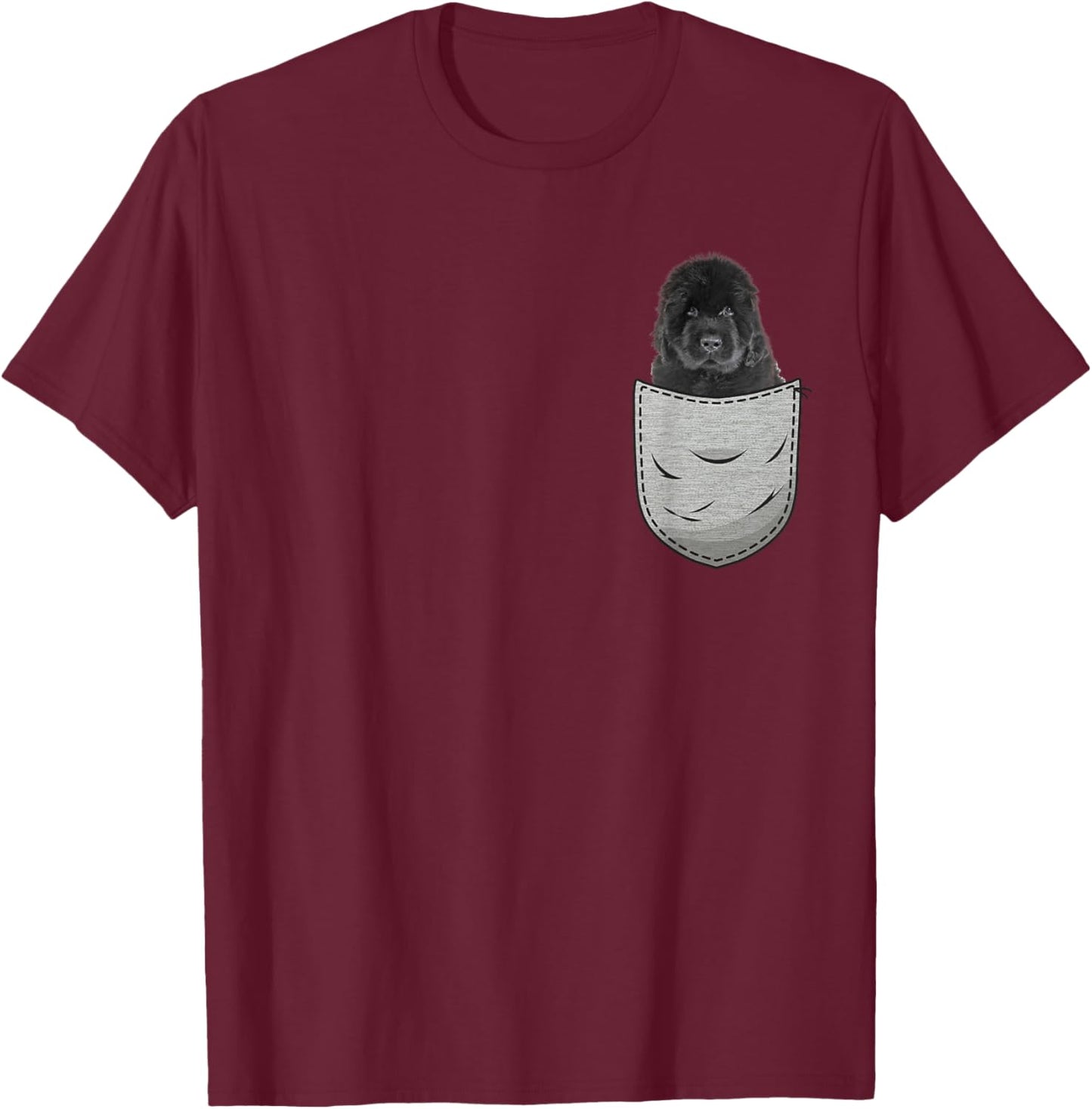 Newfie Newfoundland Puppy Chest Bag Pocket Dog Owners T-Shirt - T-Shirt | Maroon