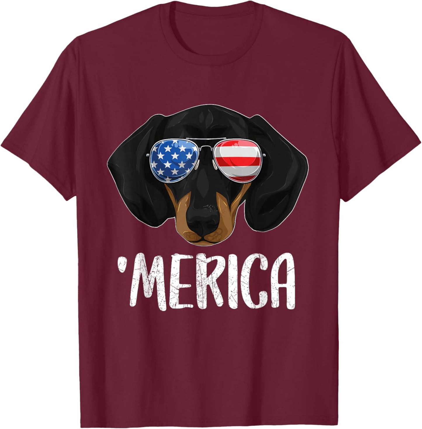 Merica Dachshund Dog 4th of July American Flag T-Shirt - T-Shirt | Maroon