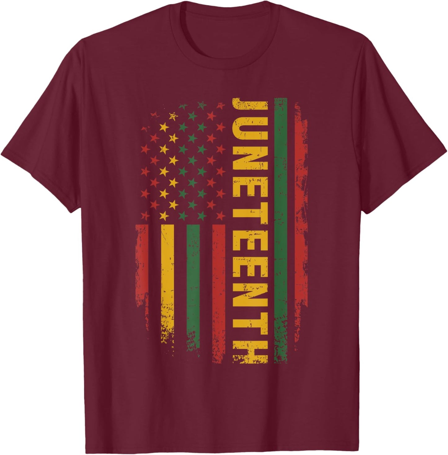 American flag pan african colors for celebrating Juneteenth T-Shirt - T-Shirt | Maroon