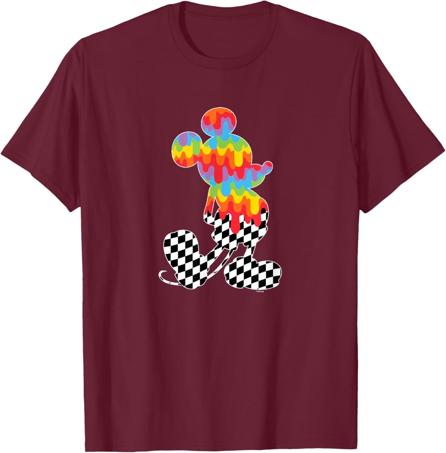 Mickey Mouse - Tie Dye Checkered Drip T-Shirt - T-Shirt | Maroon