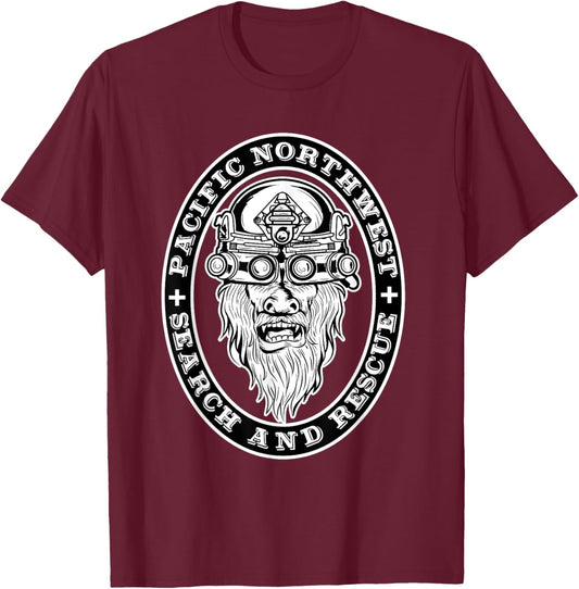 Funny Bigfoot Pacific Northwest Search and Rescue Sasquatch T-Shirt - T-Shirt | Maroon