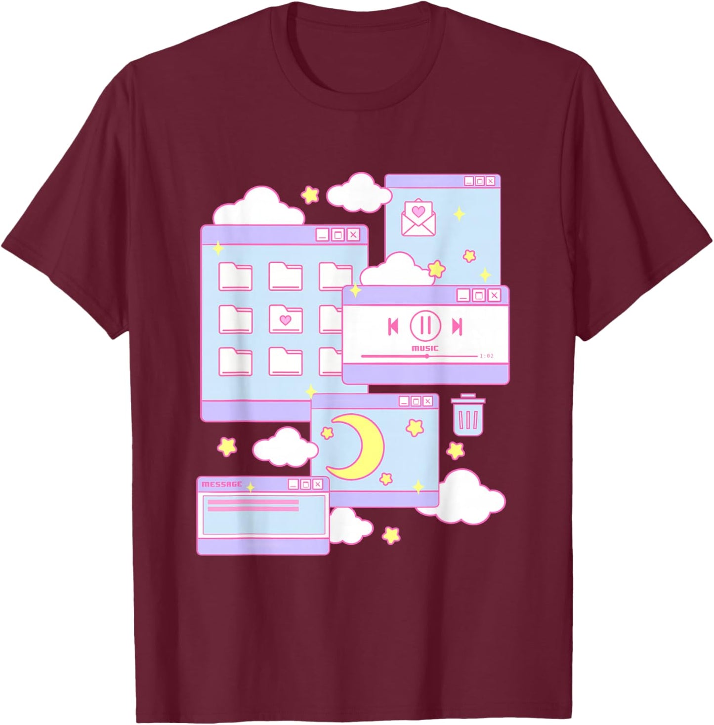 90s Grunge Kawaii E-Girl Browser Pastel T-Shirt - T-Shirt | Maroon