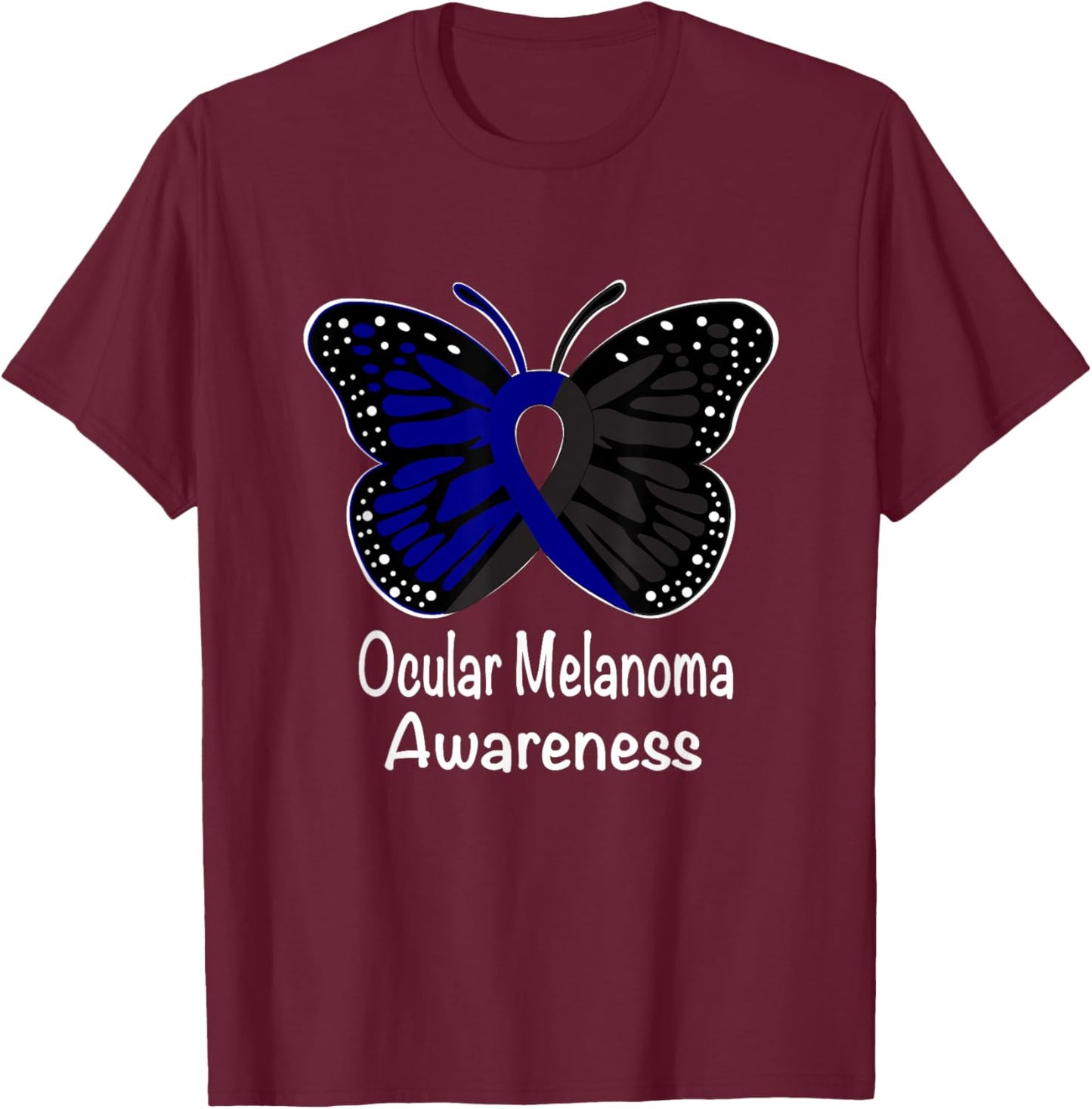 Ocular Melanoma Awareness Warrior Black & Blue Ribbon T-Shirt - T-Shirt | Maroon