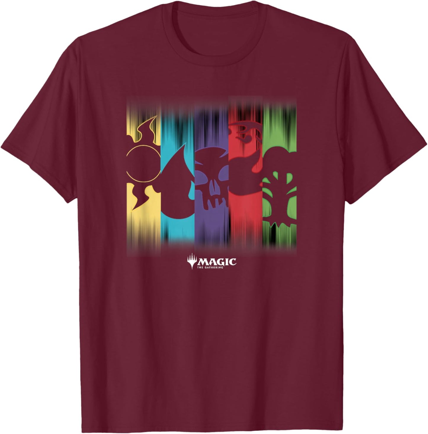 Magic: The Gathering Themed Colors & Symbols Panels T-Shirt - T-Shirt | Maroon