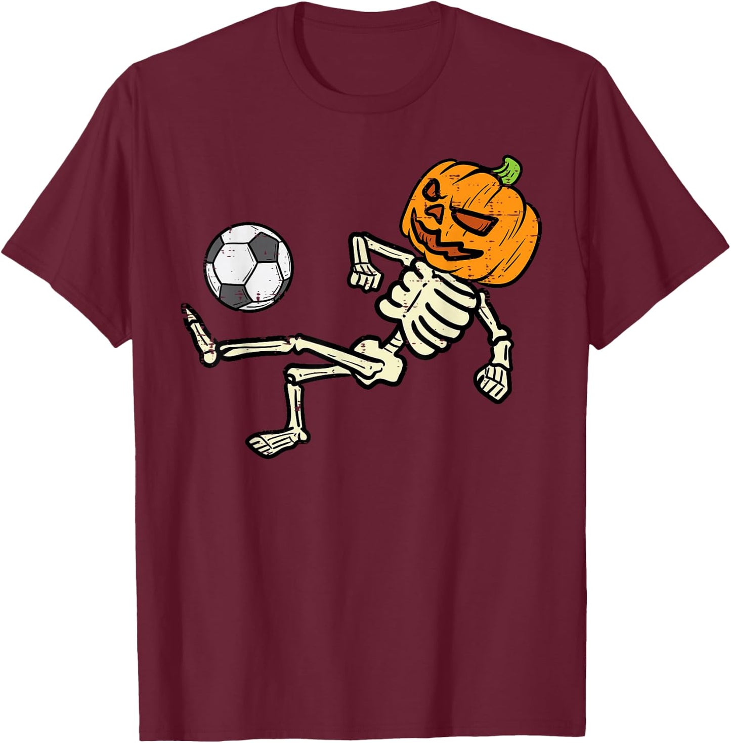 Halloween Soccer Pumpkin Skeleton Football Boys Kids Men T-Shirt - T-Shirt | Maroon