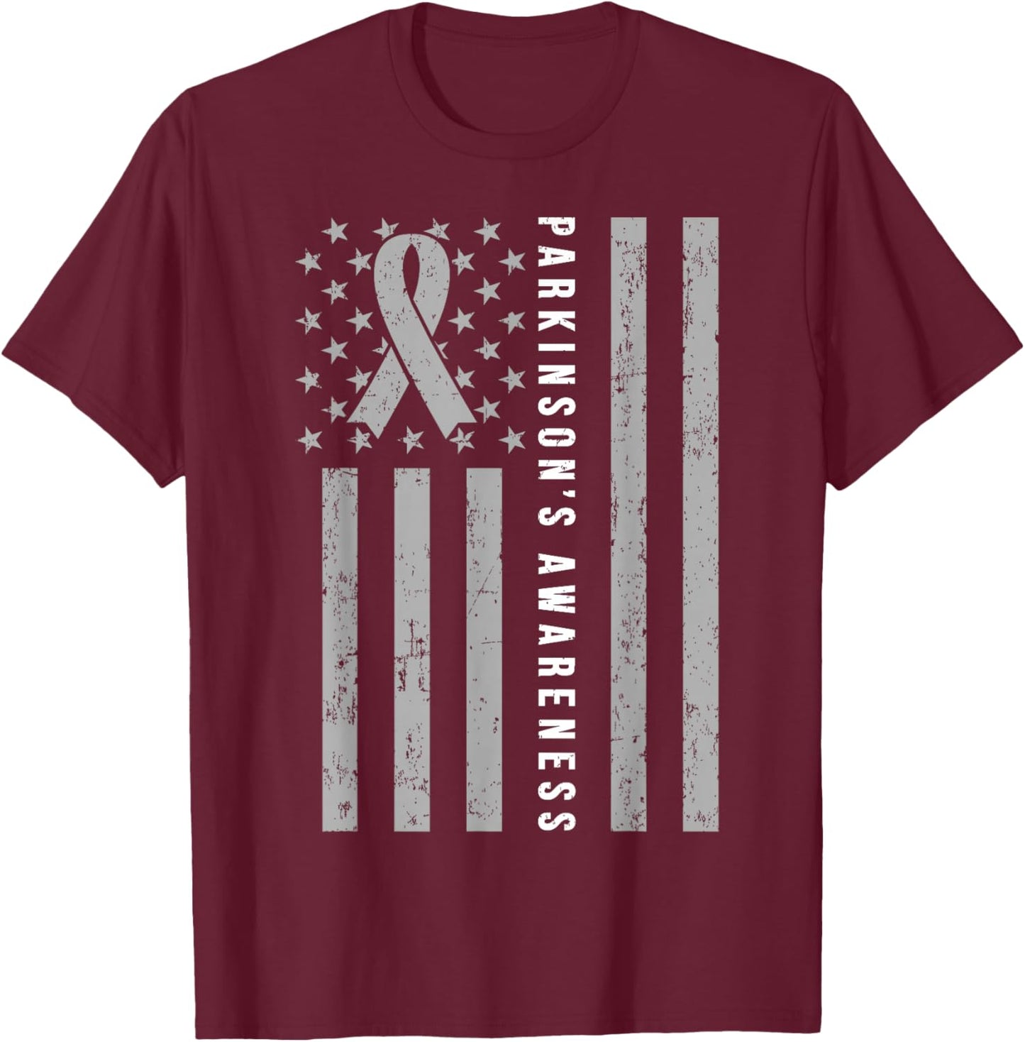 Parkinsons Awareness Ribbon Gray Parkinsons Disease Flag T-Shirt - T-Shirt | Maroon