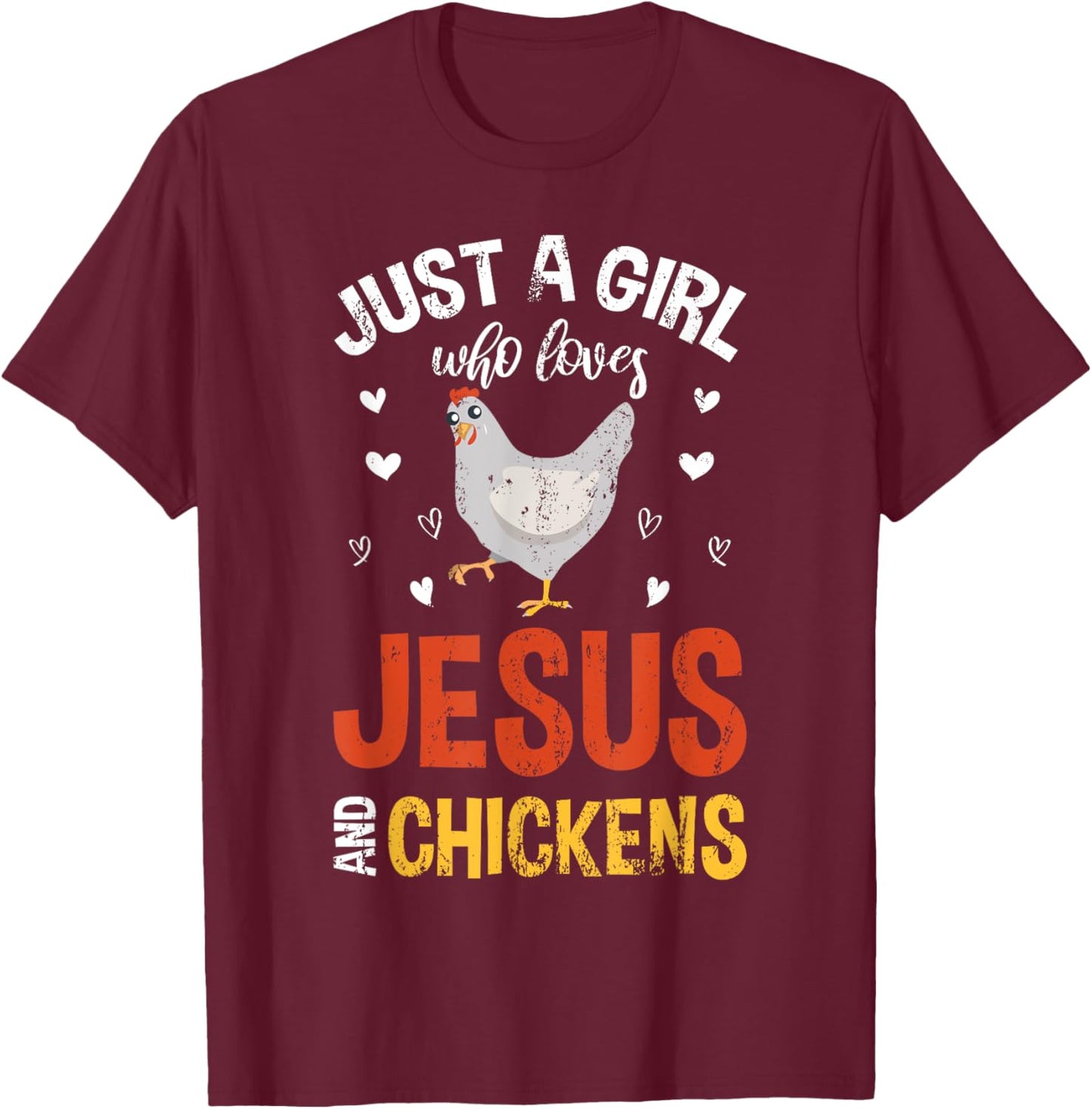 Funny Chicken Christian Farmer Women Girls Prayer Jesus T-Shirt - T-Shirt | Maroon