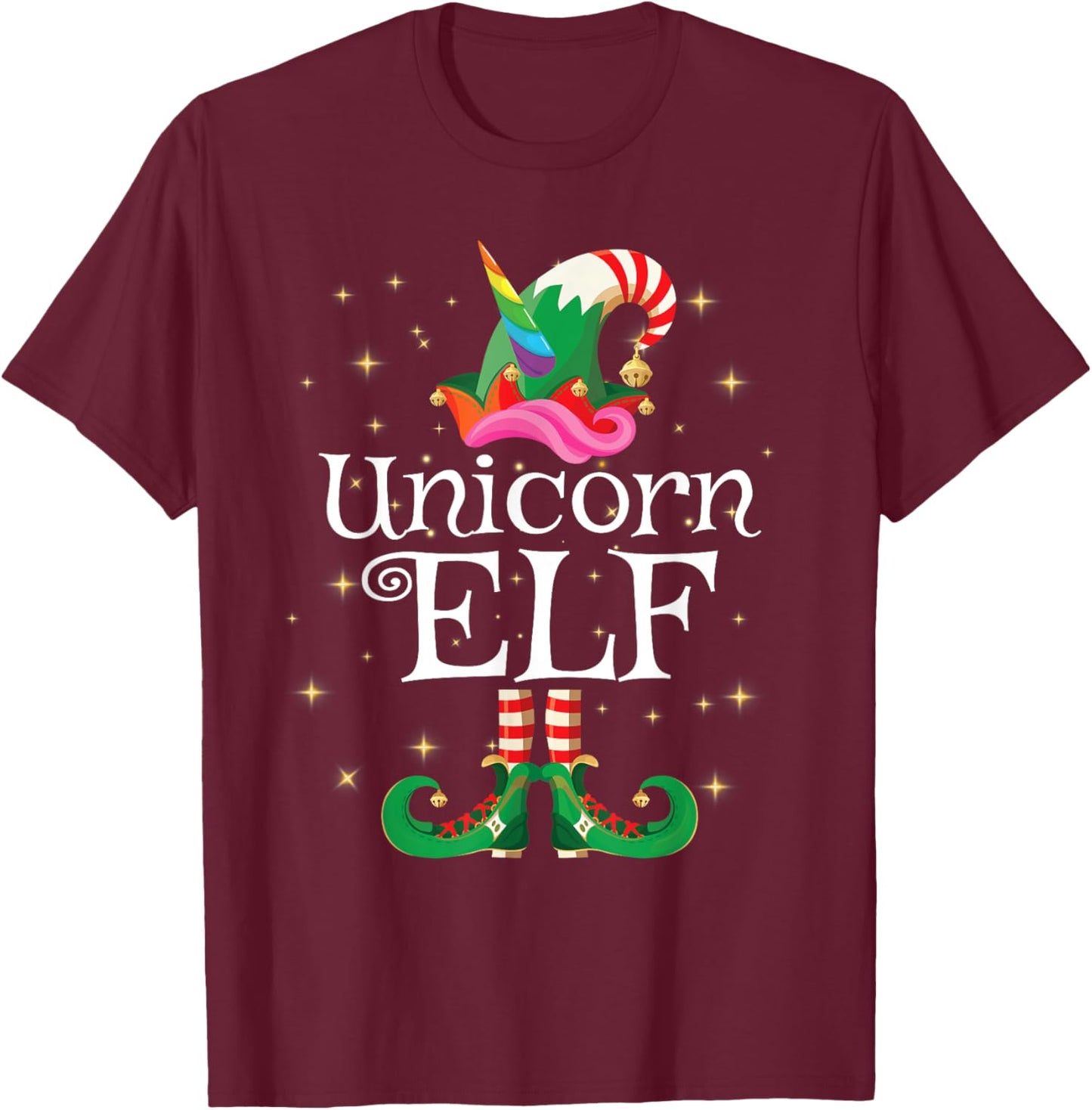 Unicorn Elf Shirt Girls Women Funny Matching Christmas Elf T-Shirt - T-Shirt | Maroon