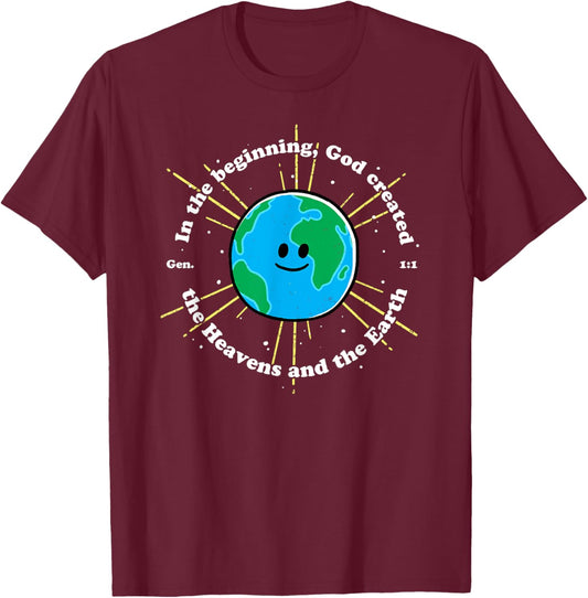 In the Beginning God Created the Heavens and the Earth T-Shirt - T-Shirt | Maroon