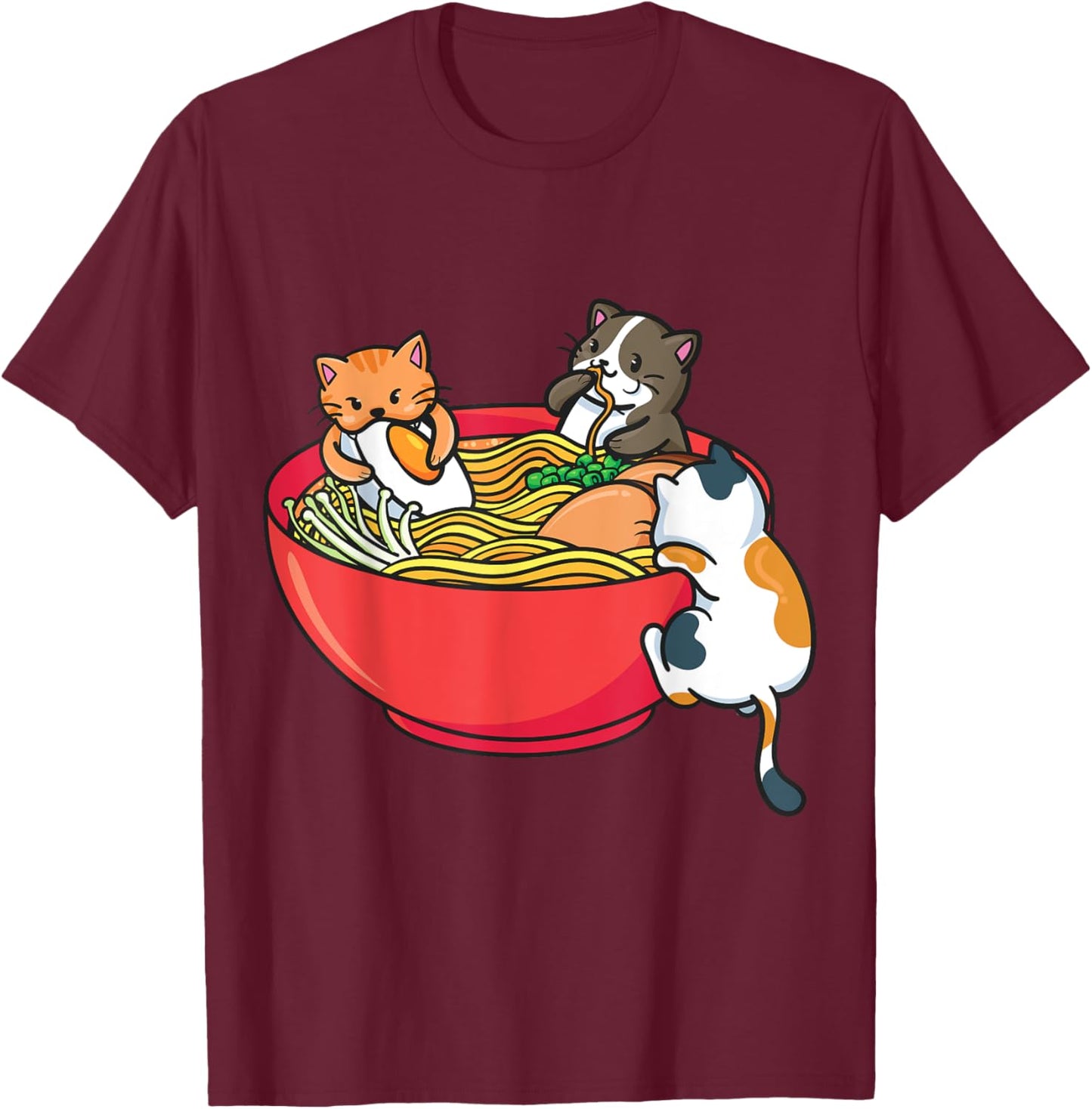 Japanese ramen noodles anime funny Japan cat T-Shirt - T-Shirt | Maroon