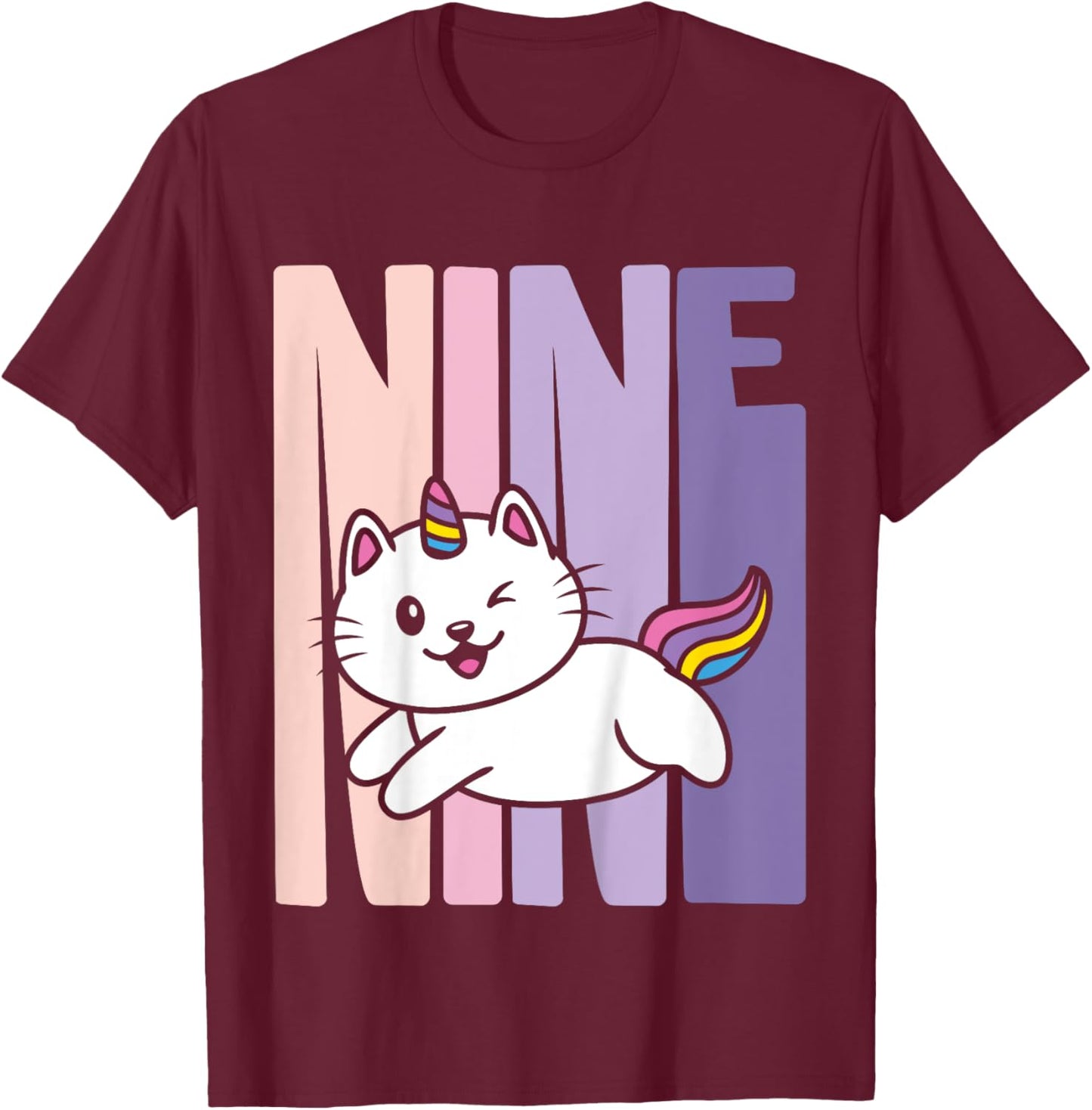 9 Year Old Cute Caticorn Cat Unicorn Birthday Girl B-day T-Shirt - T-Shirt | Maroon
