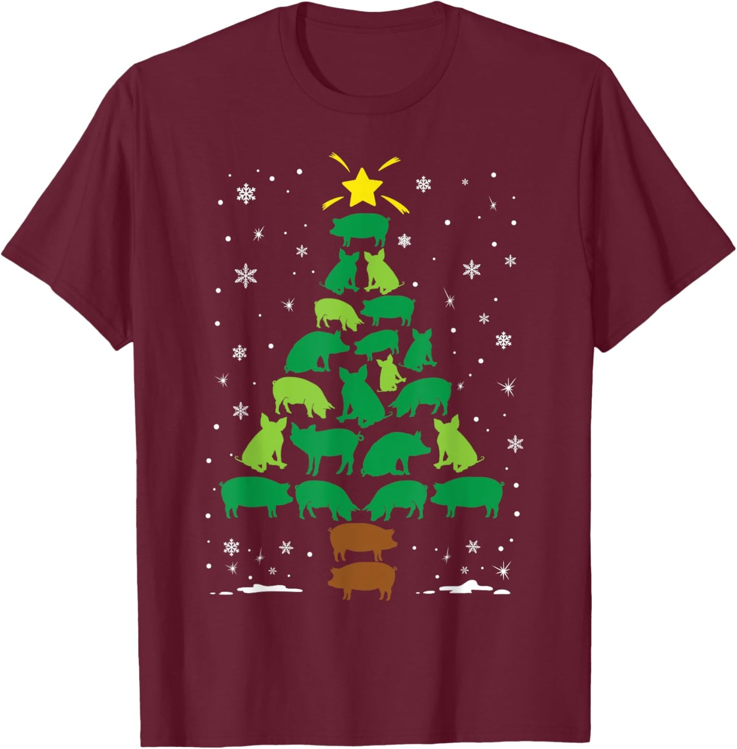 Pig Lovers Pet Farmer Holiday Family Matching Christmas Tree T-Shirt - T-Shirt | Maroon