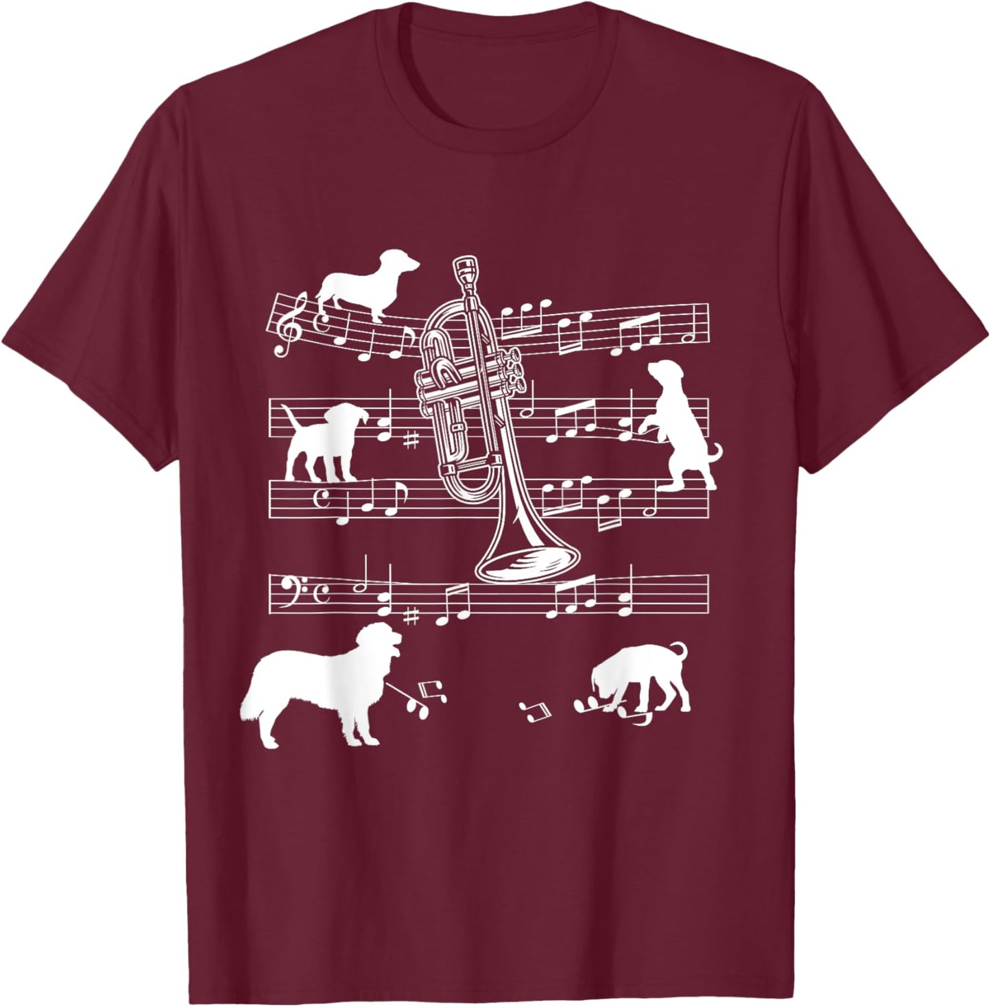 Trumpet Player Dog for Trumpeter Dogs and Trumpet Men Women Girls Kids T-Shirt - T-Shirt | Maroon