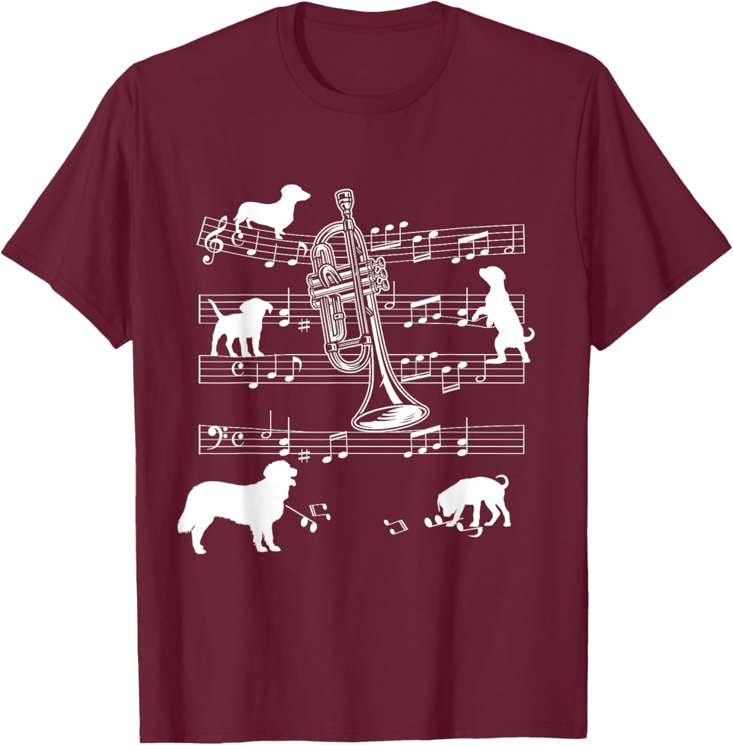 Trumpet Player Dog for Trumpeter Dogs and Trumpet Men Women Girls Kids T-Shirt - T-Shirt | Maroon