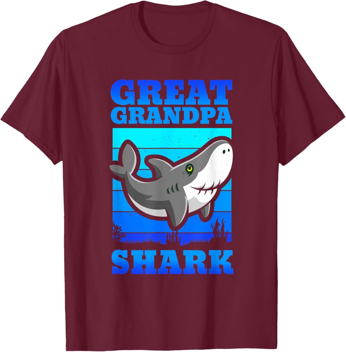 Great Grandpa Shark Cute Grandfather Grandparent Gift T-Shirt - T-Shirt | Maroon