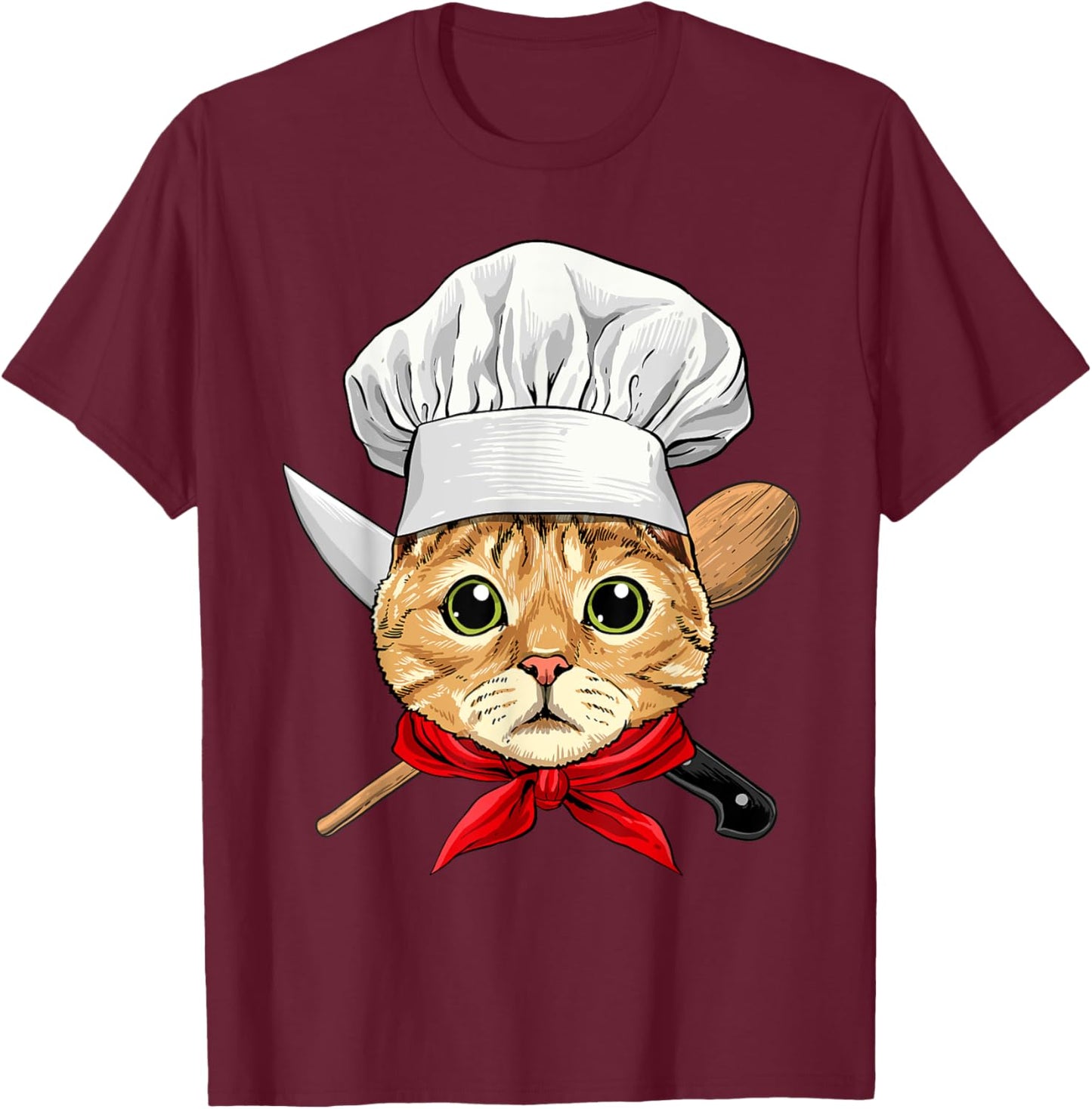 Cat Chef Feline Cat Kitten, Cooking Lover T-Shirt - T-Shirt | Maroon