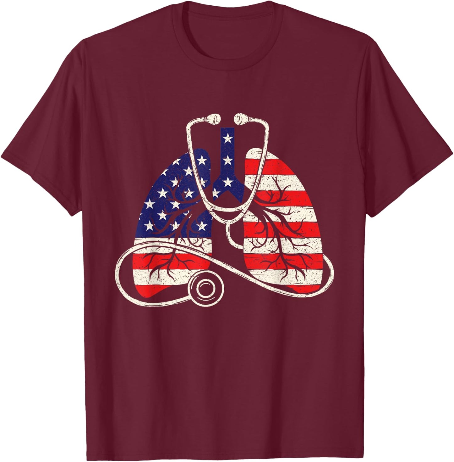 Patriotic Lungs - American Flag Respiratory Therapist T-Shirt - T-Shirt | Maroon