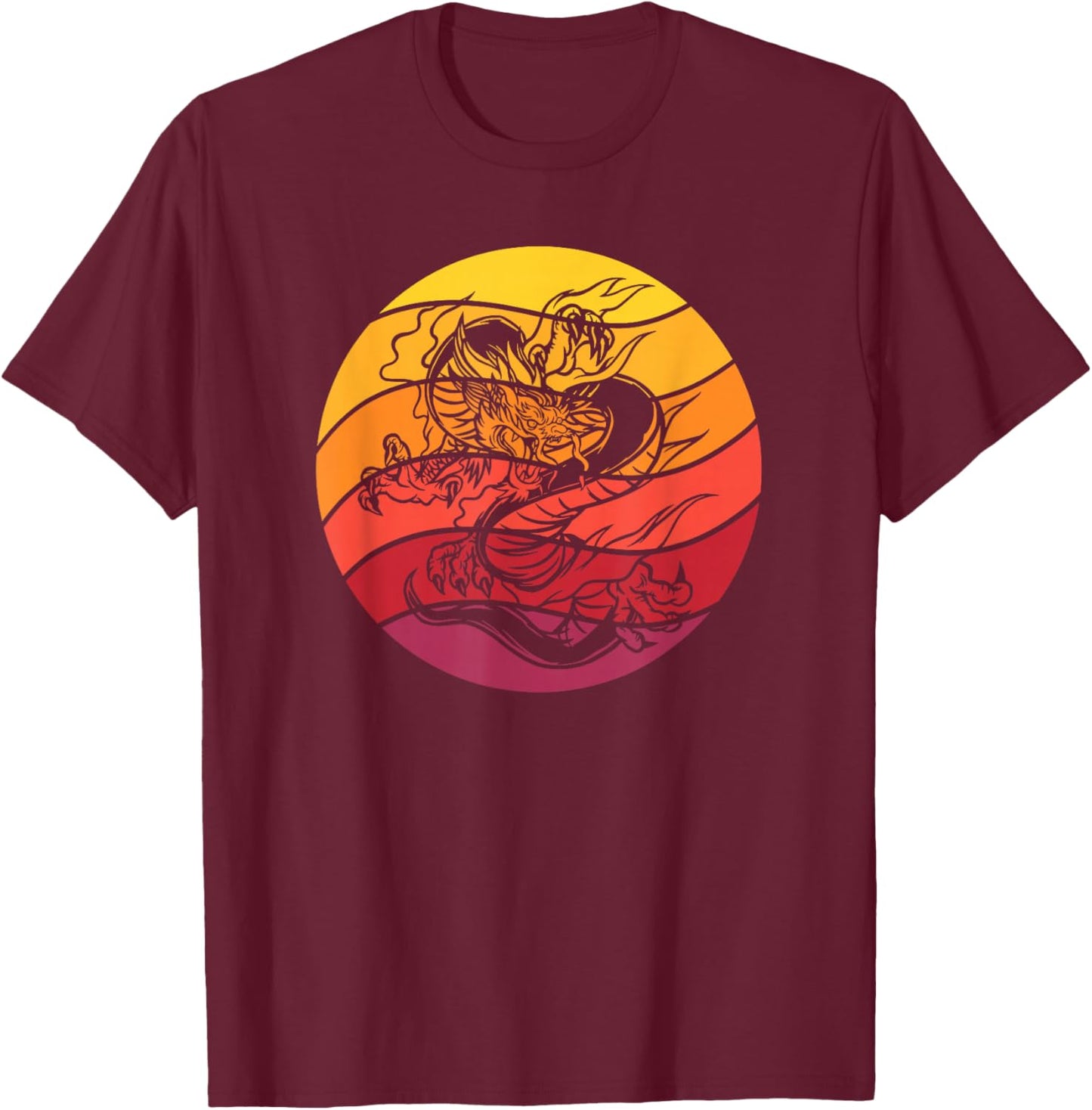 Dragon Retro Style Vintage T-Shirt - T-Shirt | Maroon
