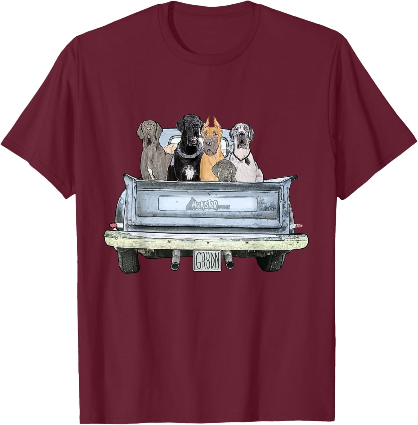 Great Dane Squad Pickup Truck Top - Large Dog Dad T-Shirt - T-Shirt | Maroon