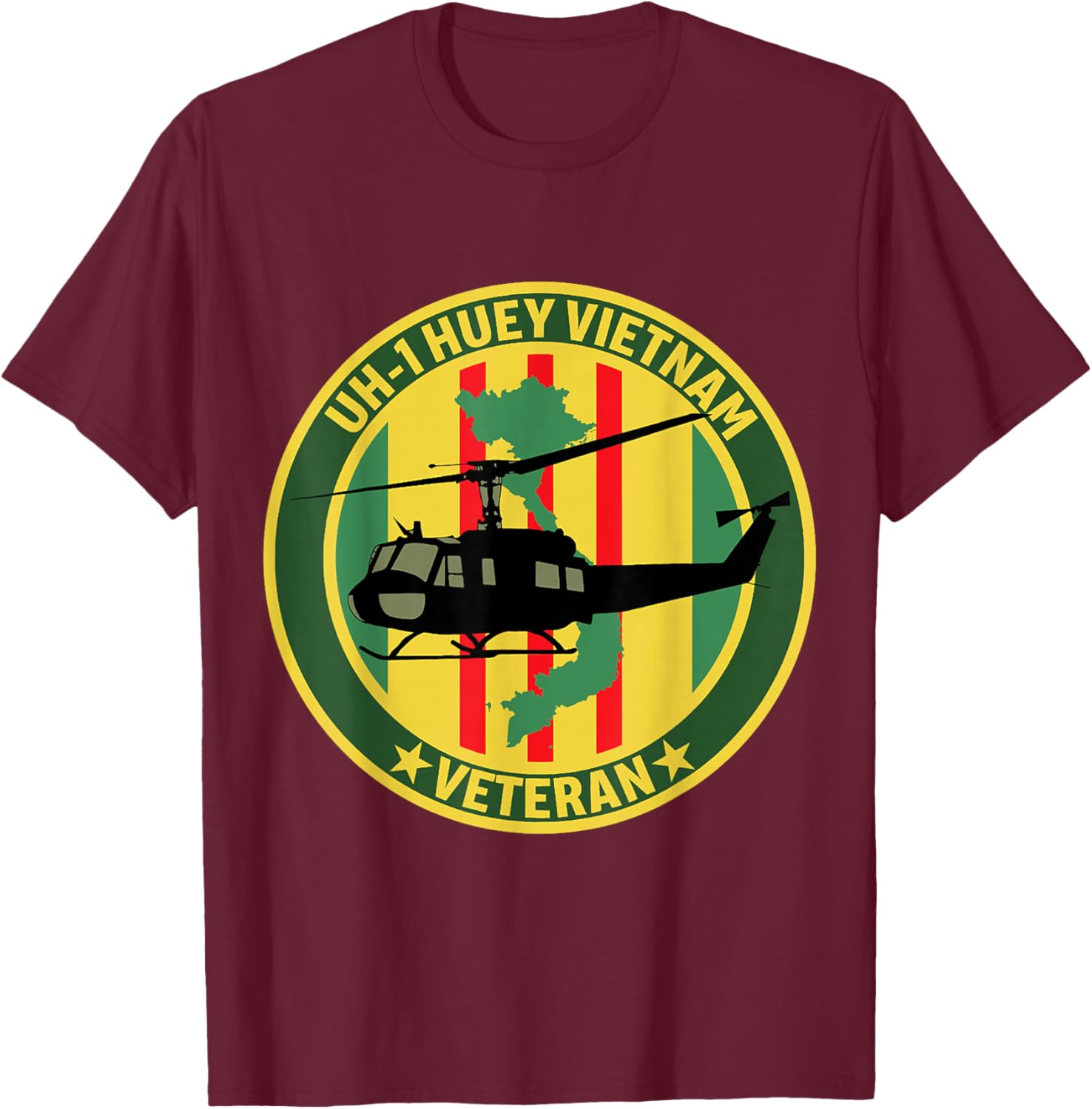 UH-1 Huey Helicopter Vietnam Veteran US Military Vet T-Shirt - T-Shirt | Maroon