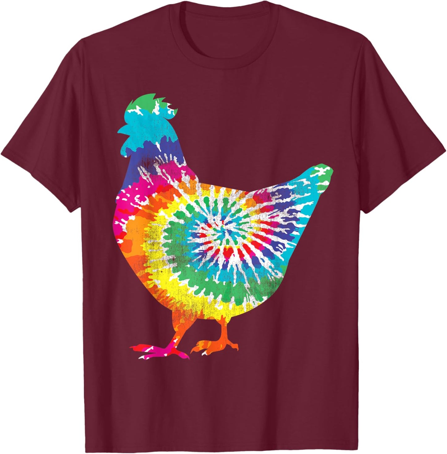 Tie Dye Chicken For Hippy Farmer Hobby Farm T-Shirt - T-Shirt | Maroon