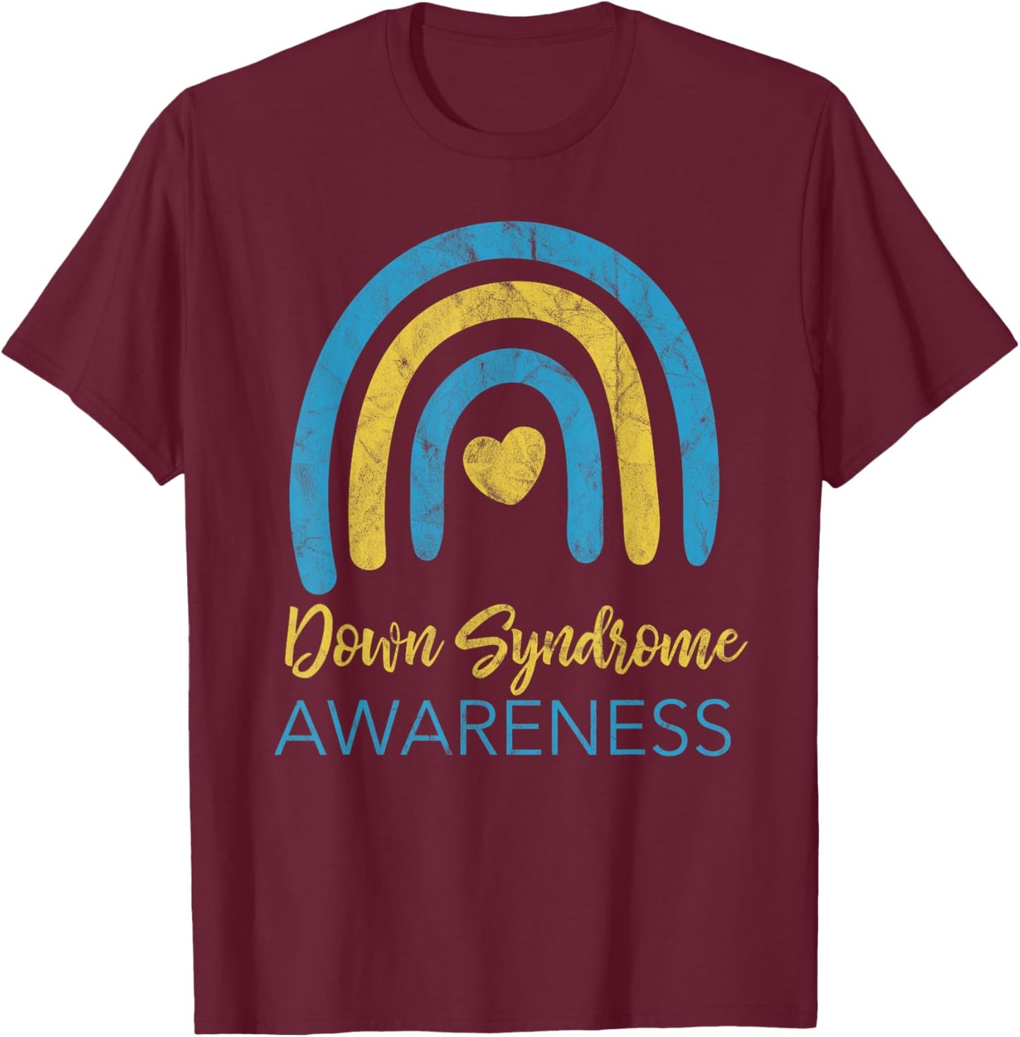 National Down Syndrome Awareness Month Retro Rainbow T21 T-Shirt - T-Shirt | Maroon