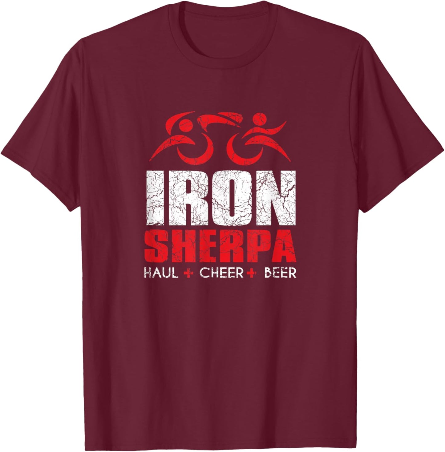 IRON Tri SHERPA Triathlete Triathlon Haul Cheer Beer Design T-Shirt - T-Shirt | Maroon