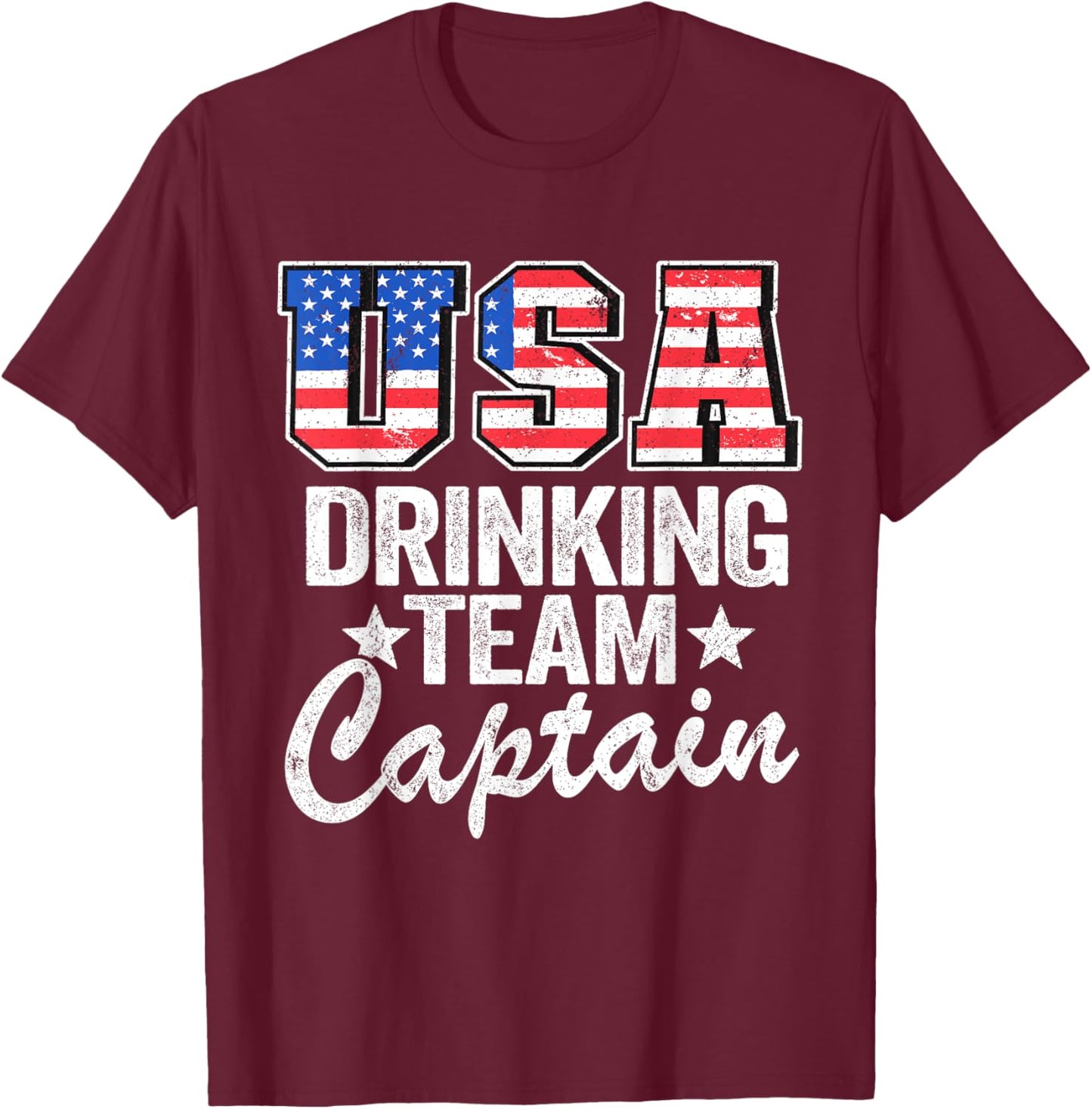 USA Drinking Team Captain American Flag 4th Of July Beer T-Shirt - T-Shirt | Maroon