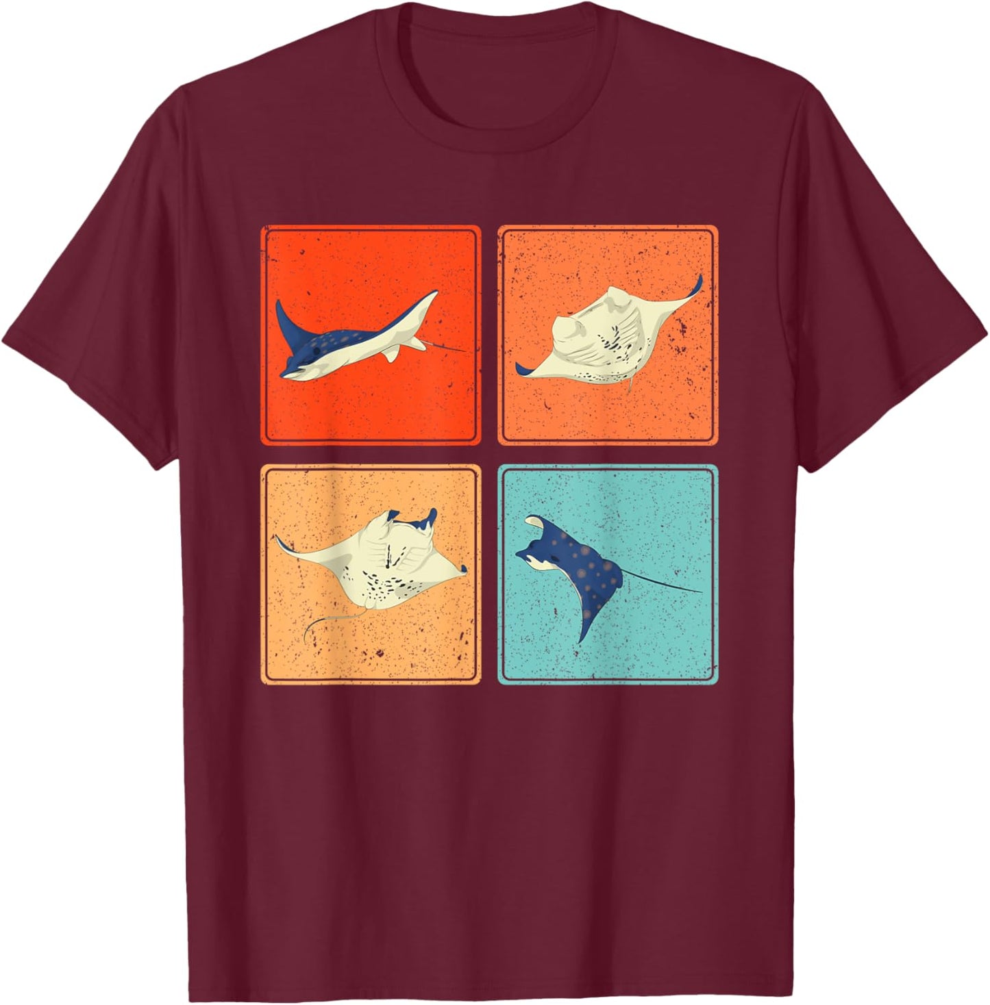 Pop Art Stingray Aquarium Animal Scuba Diver Ocean Manta Ray T-Shirt - T-Shirt | Maroon