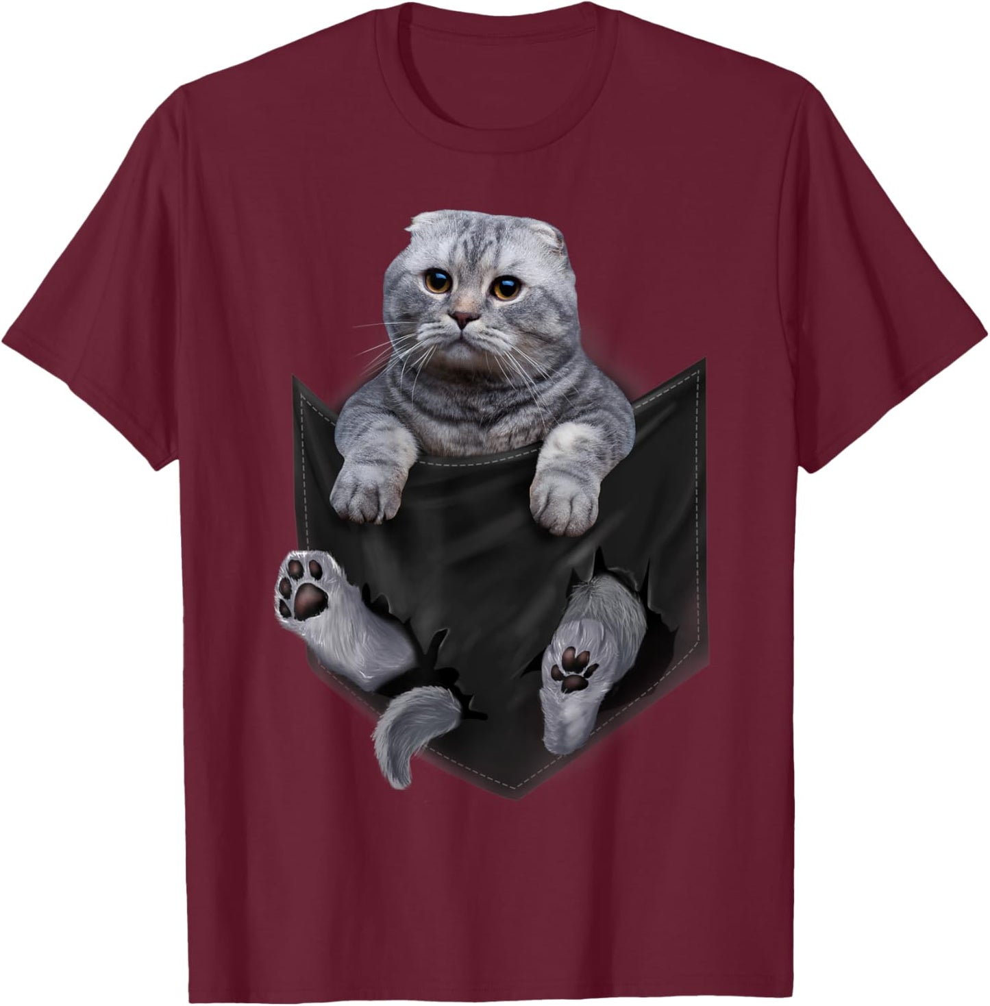 Scottish Fold Cat in Pocket Cats Shirt Gifts T-Shirt - T-Shirt | Maroon