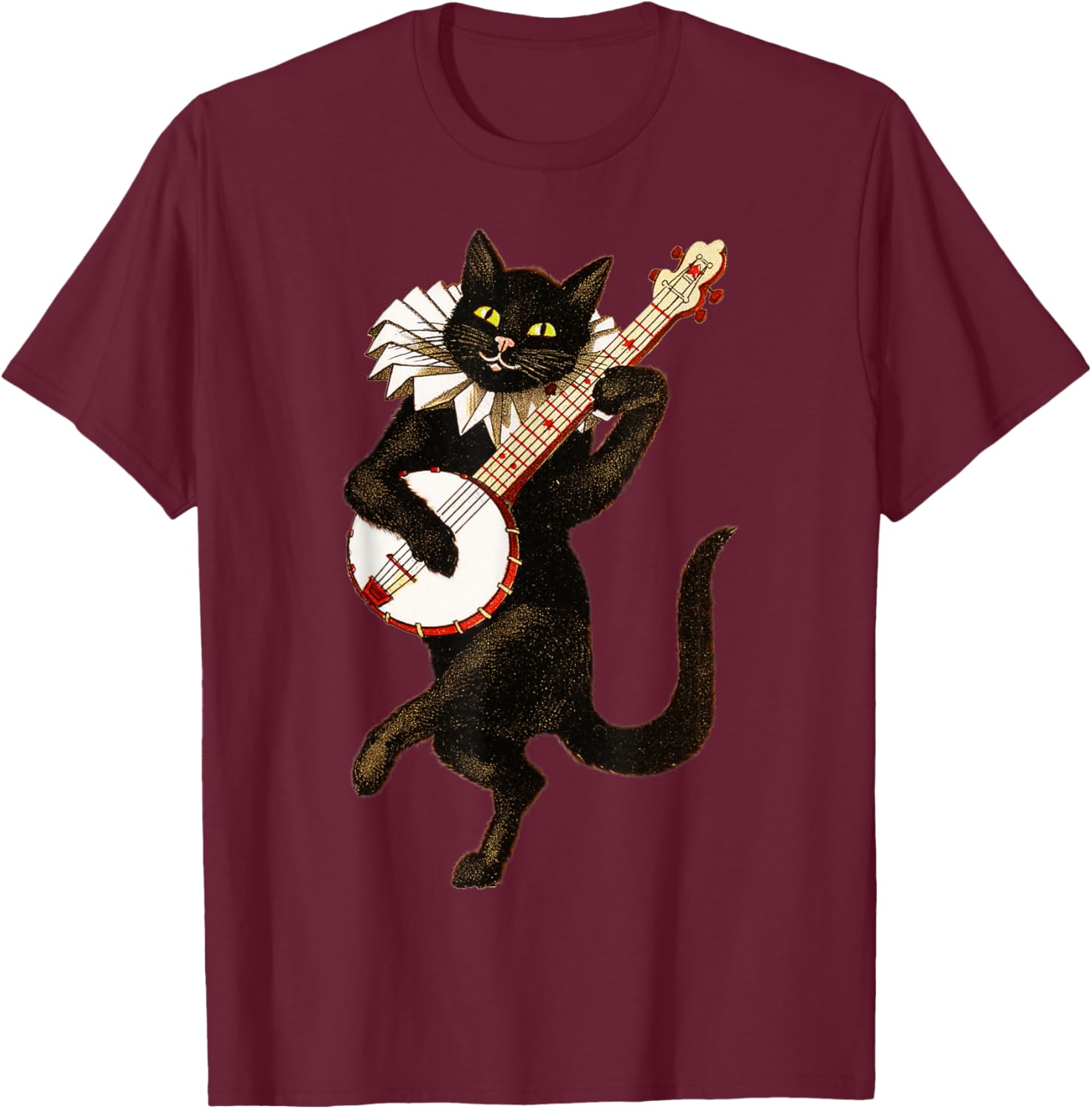 Vintage Silly Weird Cat Playing Banjo Country Cat Lover T-Shirt - T-Shirt | Maroon