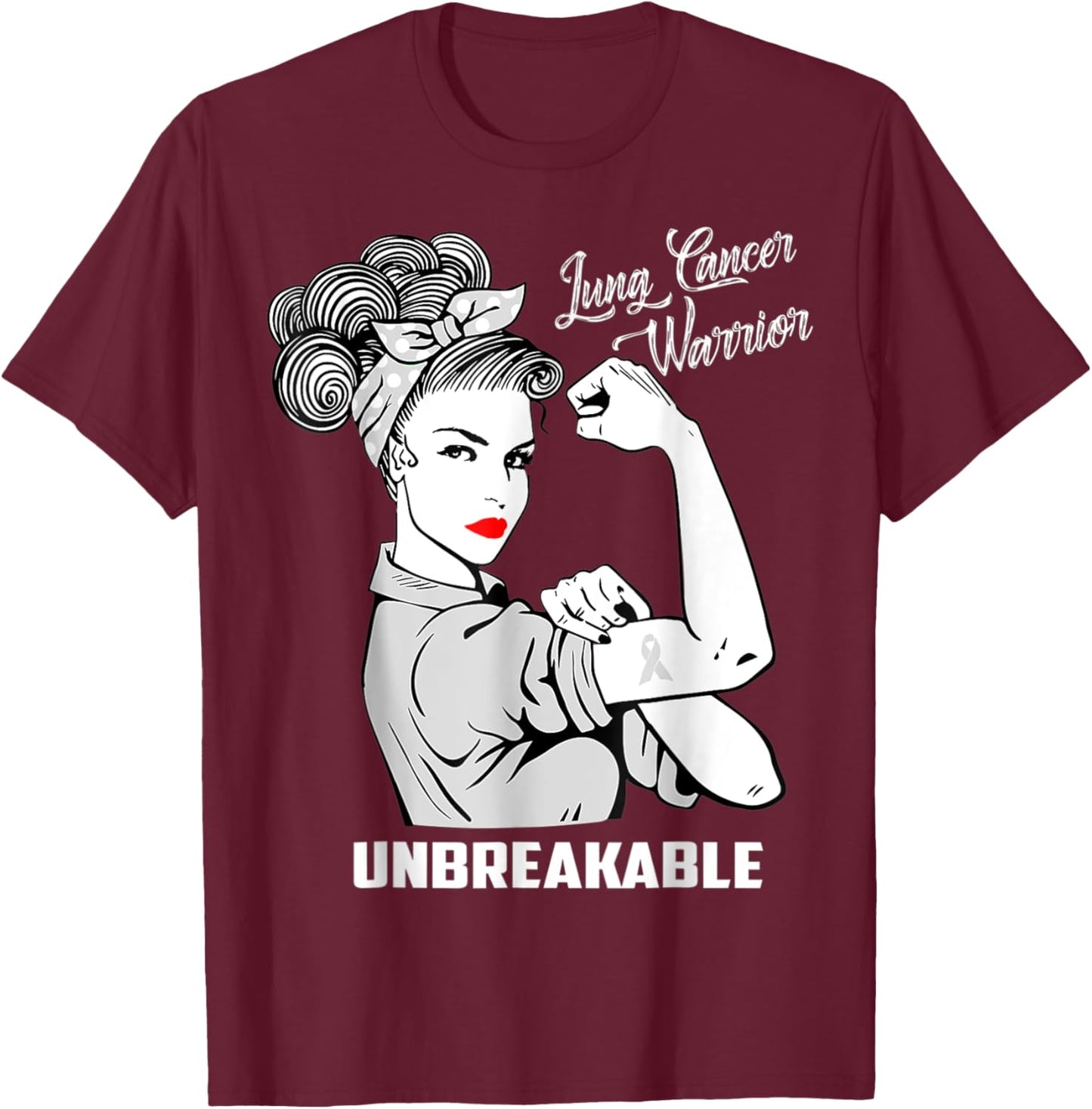 Lung Cancer Warrior Unbreakable Awareness Gift T-Shirt - T-Shirt | Maroon