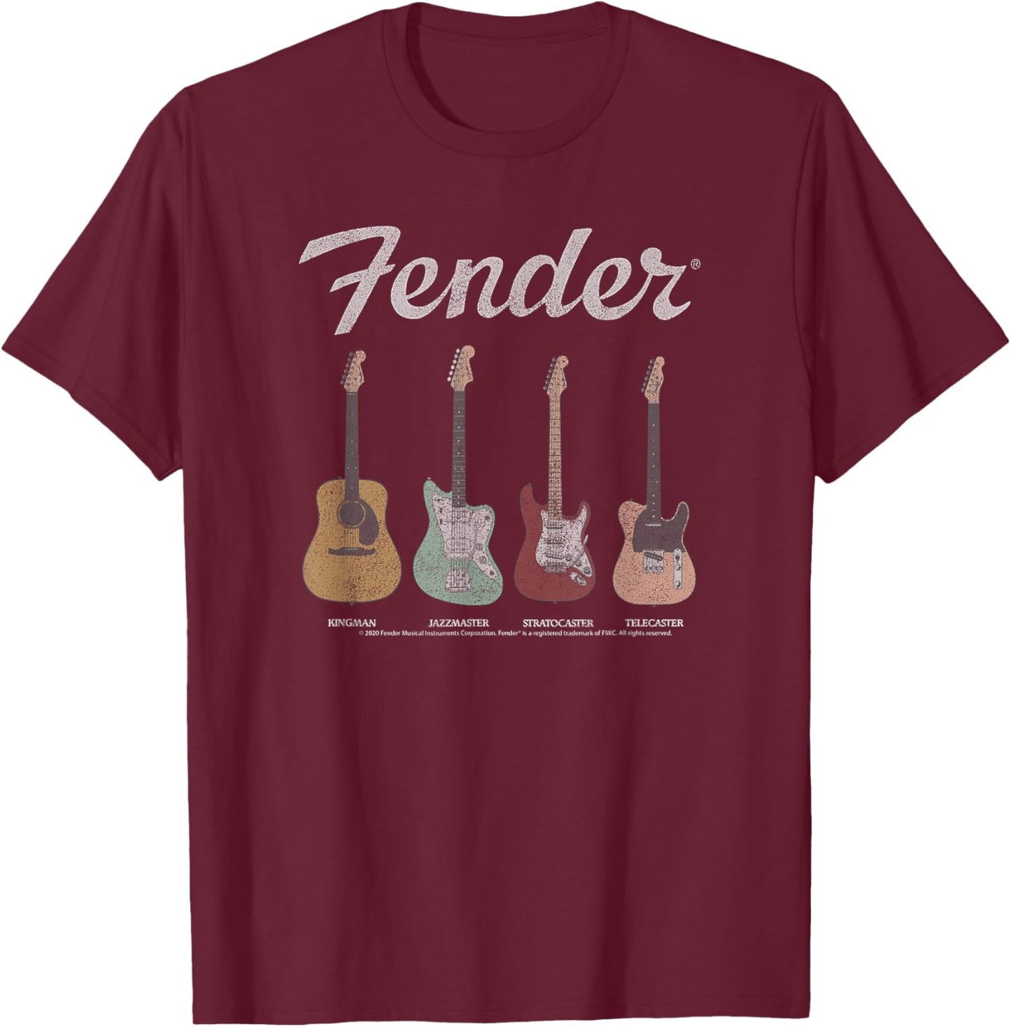Fender Vintage Guitar Lineup Small T-Shirt - T-Shirt | Maroon