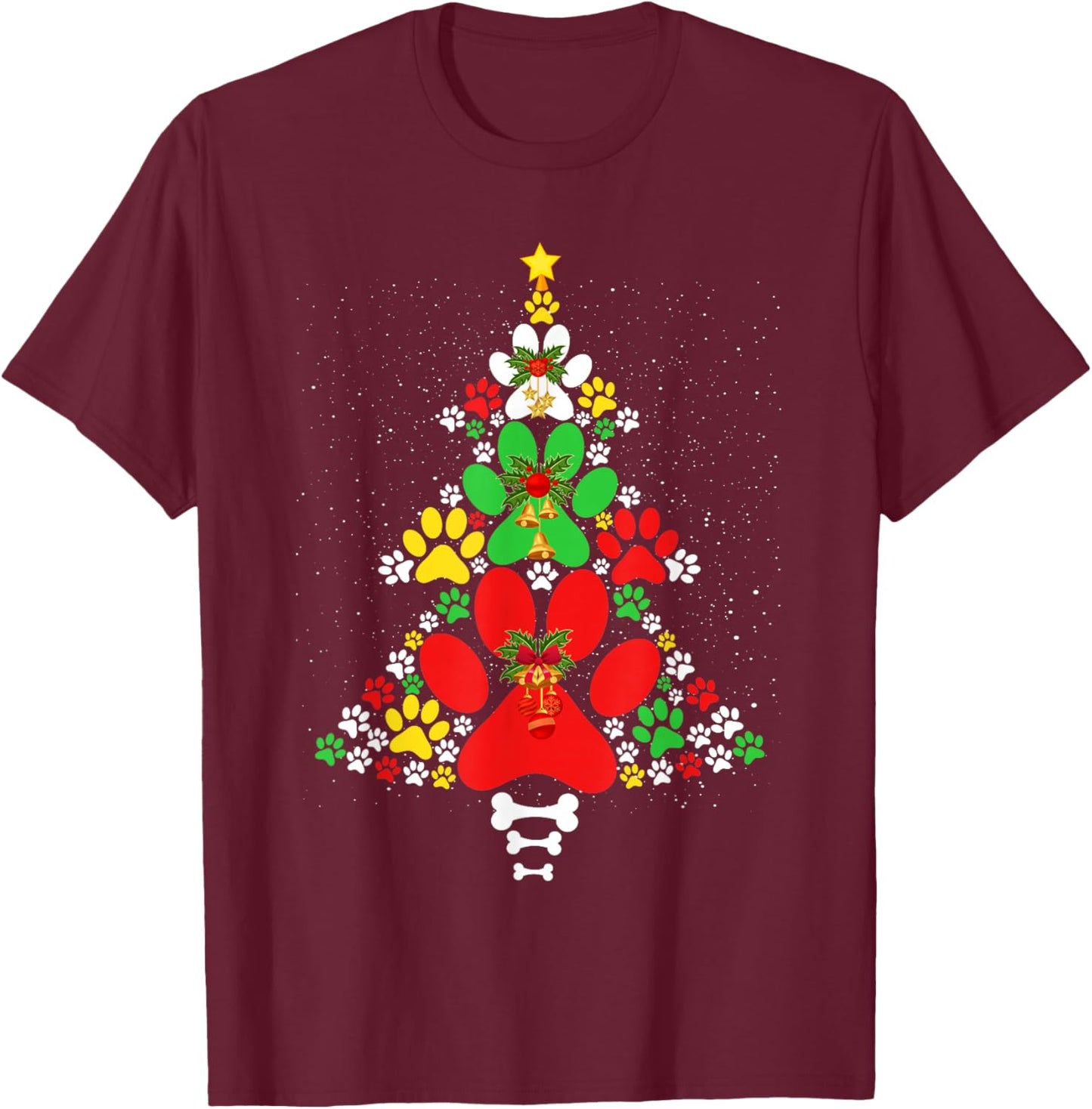 Cute Dog Paws Print Christmas Tree Shirt Dog Lover T-Shirt - T-Shirt | Maroon