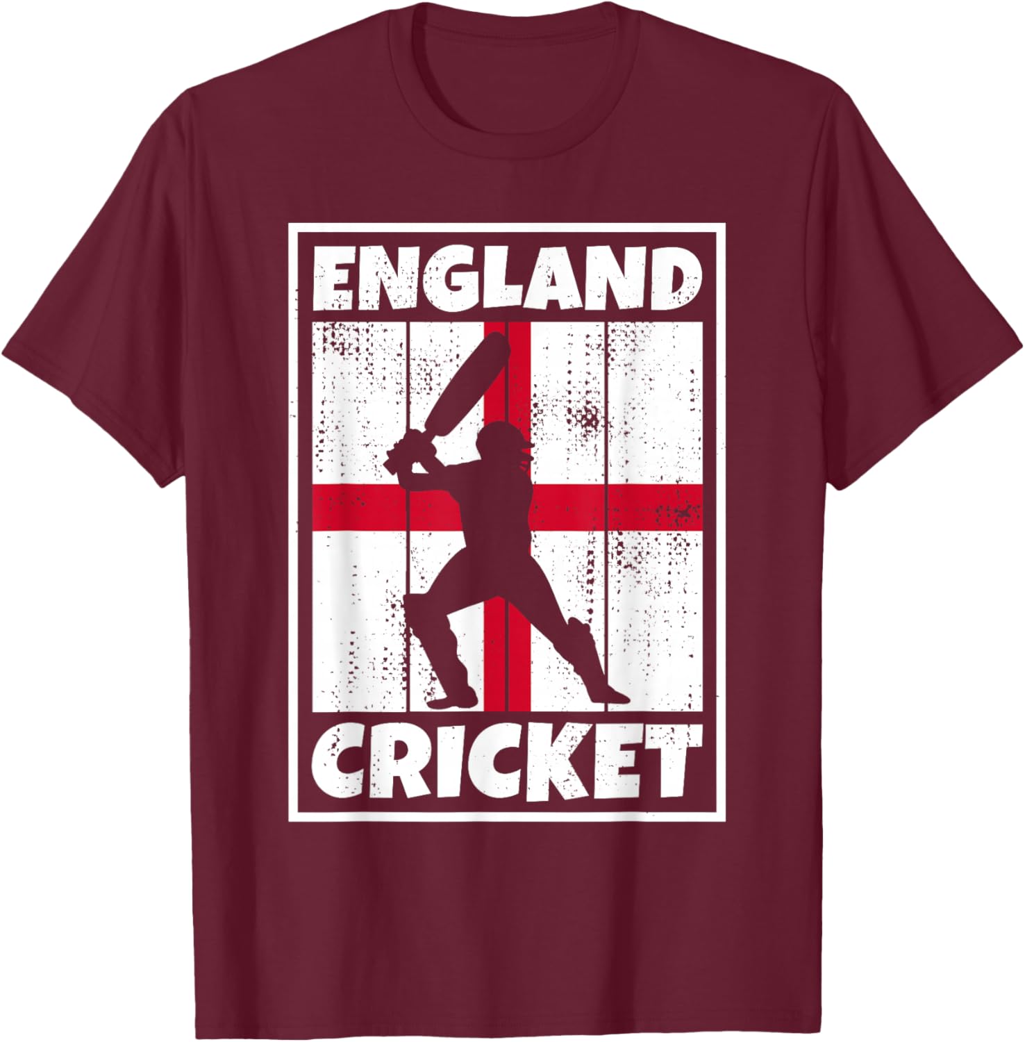English Cricket Fan Flag of England Cricket T-Shirt - T-Shirt | Maroon