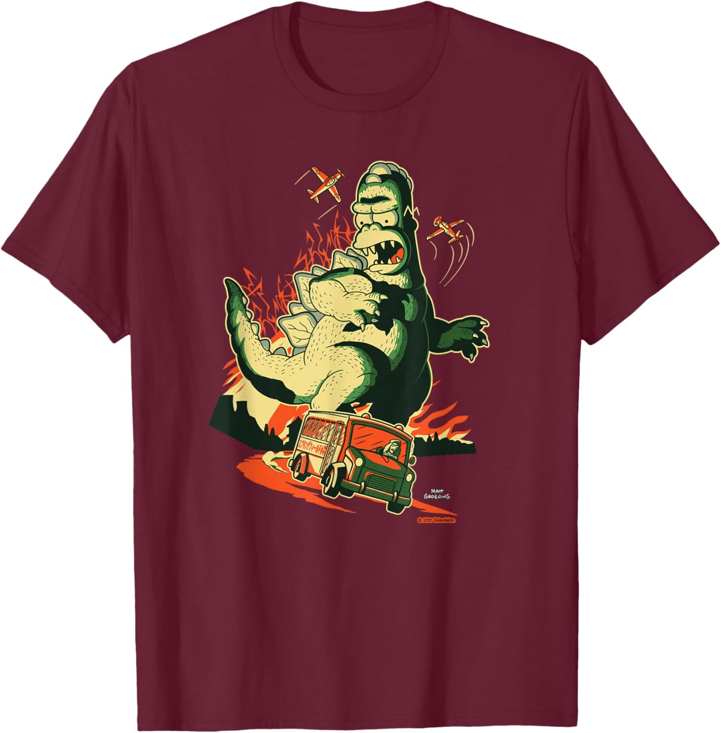 The Simpsons Treehouse of Horror Homerzilla Terror T-Shirt - T-Shirt | Maroon