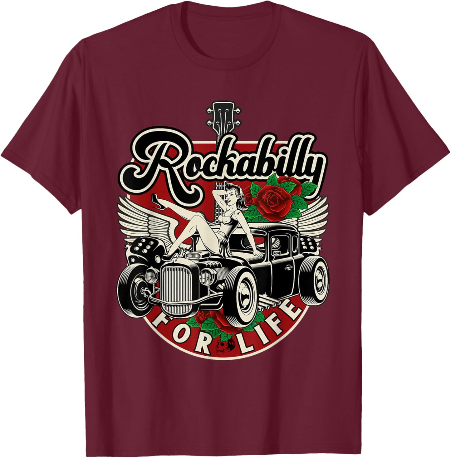 Rock 'N' Roll Kleidung u. Geschenke fr Rockabilly Vintage 50s RnR Design - Rockabilly for Life T-Shirt - T-Shirt | Maroon