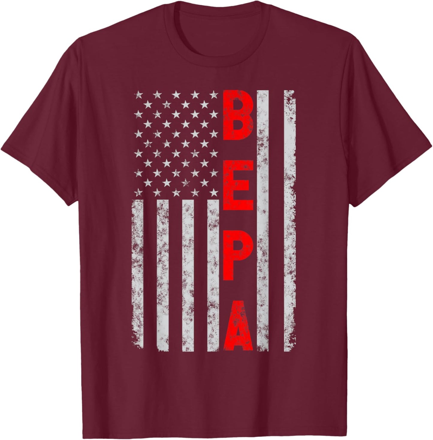 Bepa Vintage Patriotic Fathers Day Distressed American Flag T-Shirt - T-Shirt | Maroon