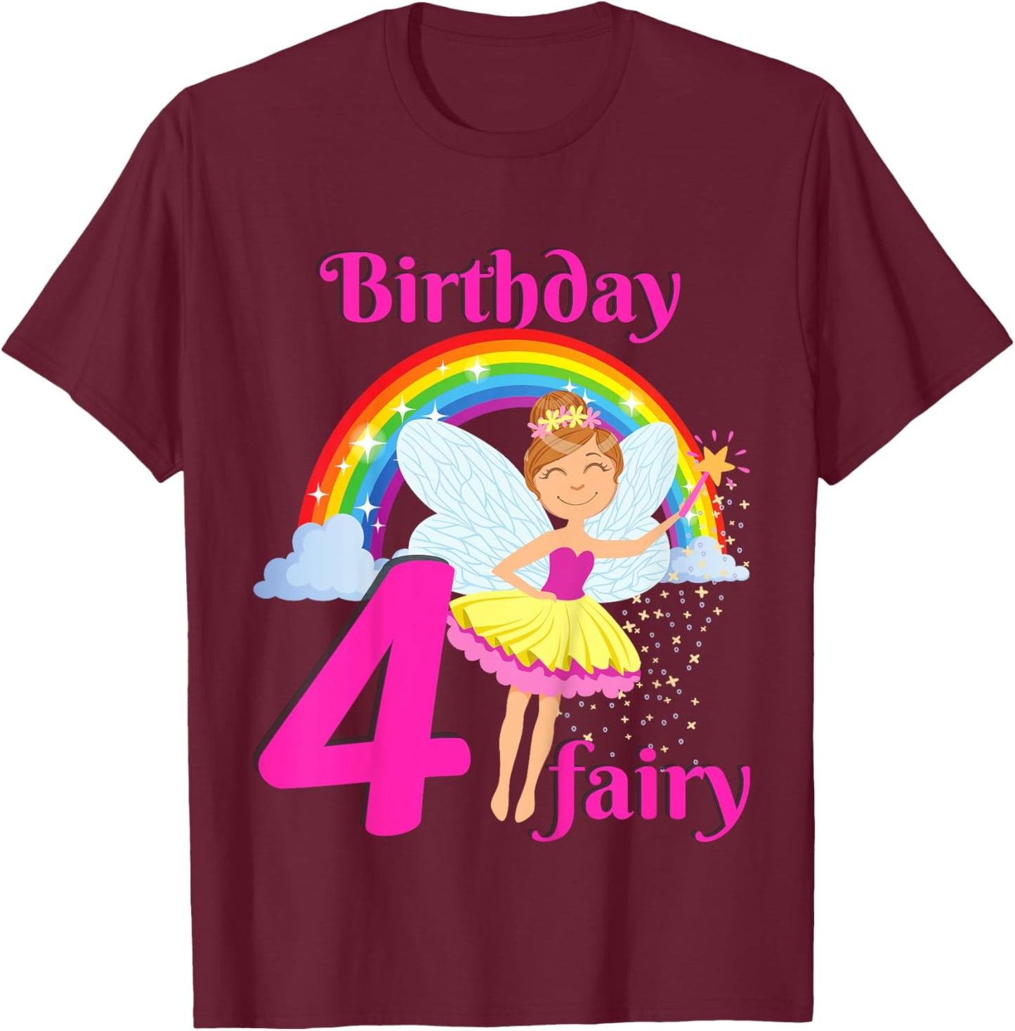 Kids Fairy Birthday Party 4 years old Fairy Birthday Party Theme T-Shirt - T-Shirt | Maroon