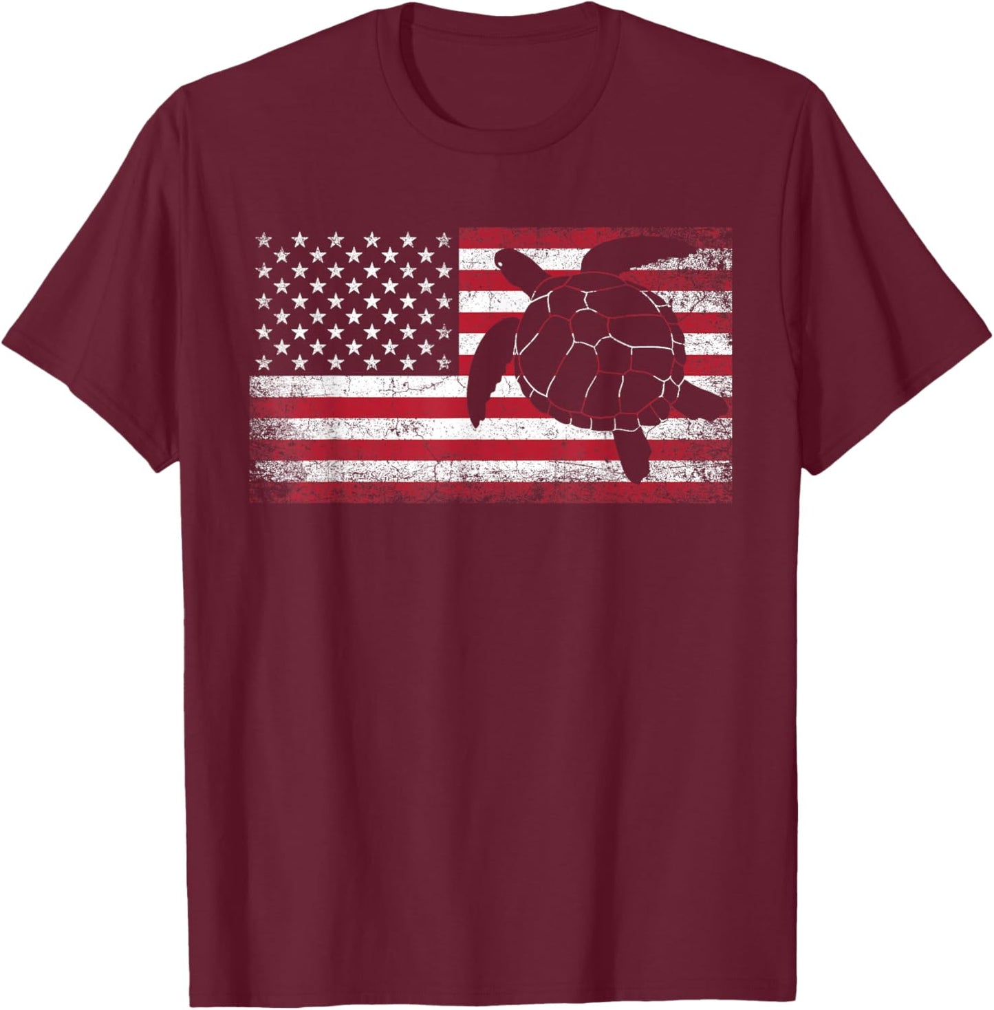 Sea Turtle 4th of July Gift American Flag USA - America T-Shirt - T-Shirt | Maroon