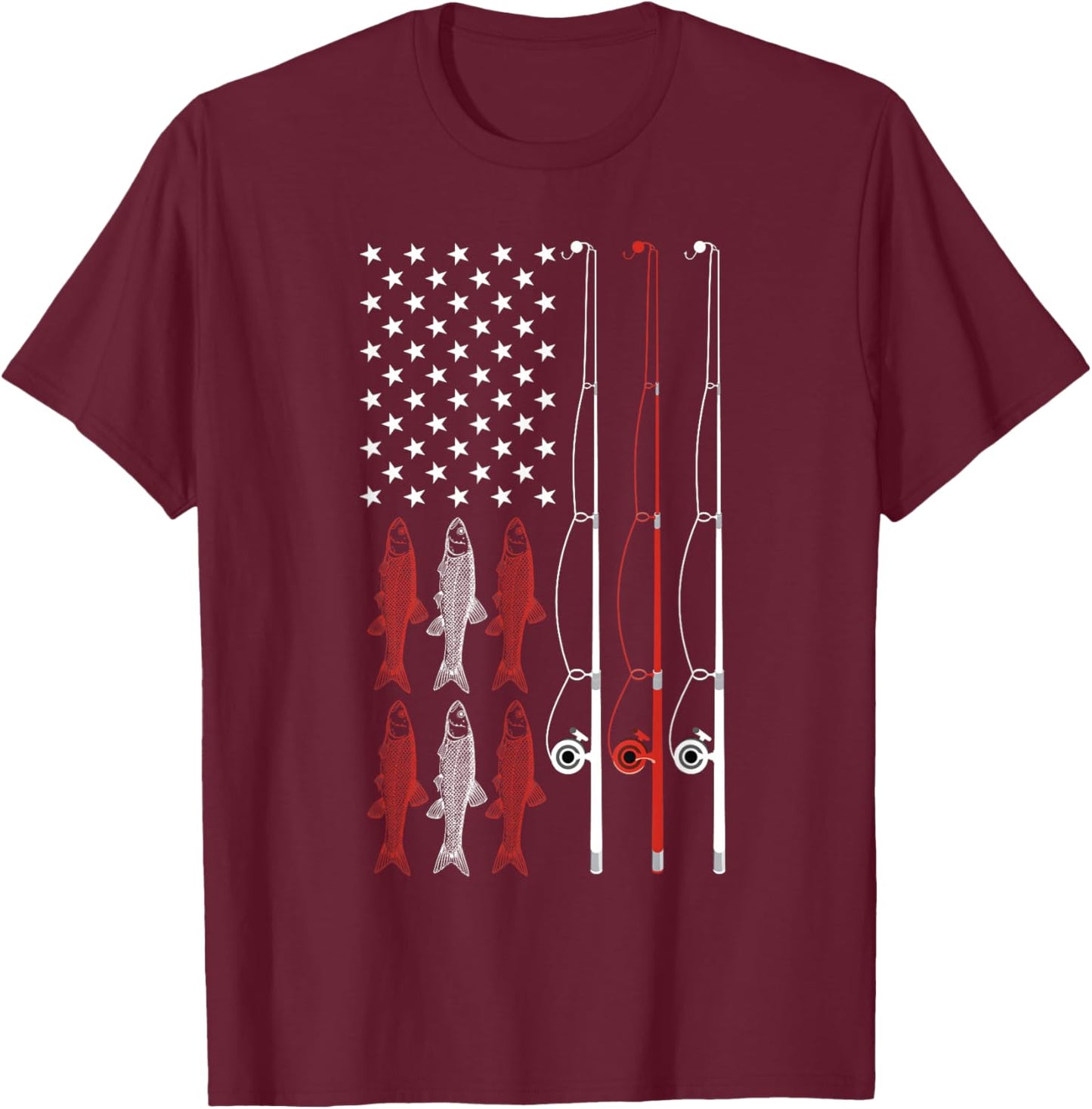 USA Flag Fishing Shirt Dad Grandpa Retro Fishing Dad T-Shirt - T-Shirt | Maroon