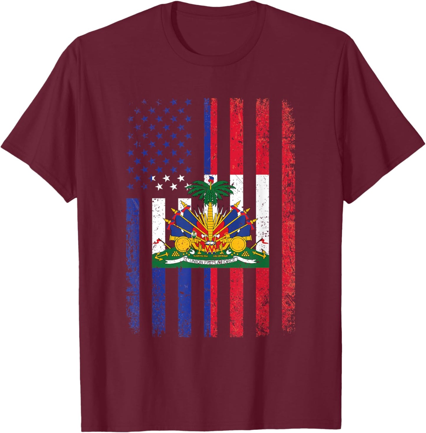 Haiti USA Flag Shirt 4th of July American Haitian Flag T-Shirt - T-Shirt | Maroon