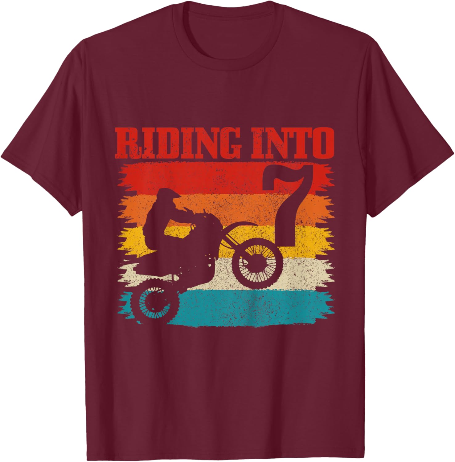 Riding Into 7 Motocross 7th Birthday Dirt Bike Enduro T-Shirt - T-Shirt | Maroon