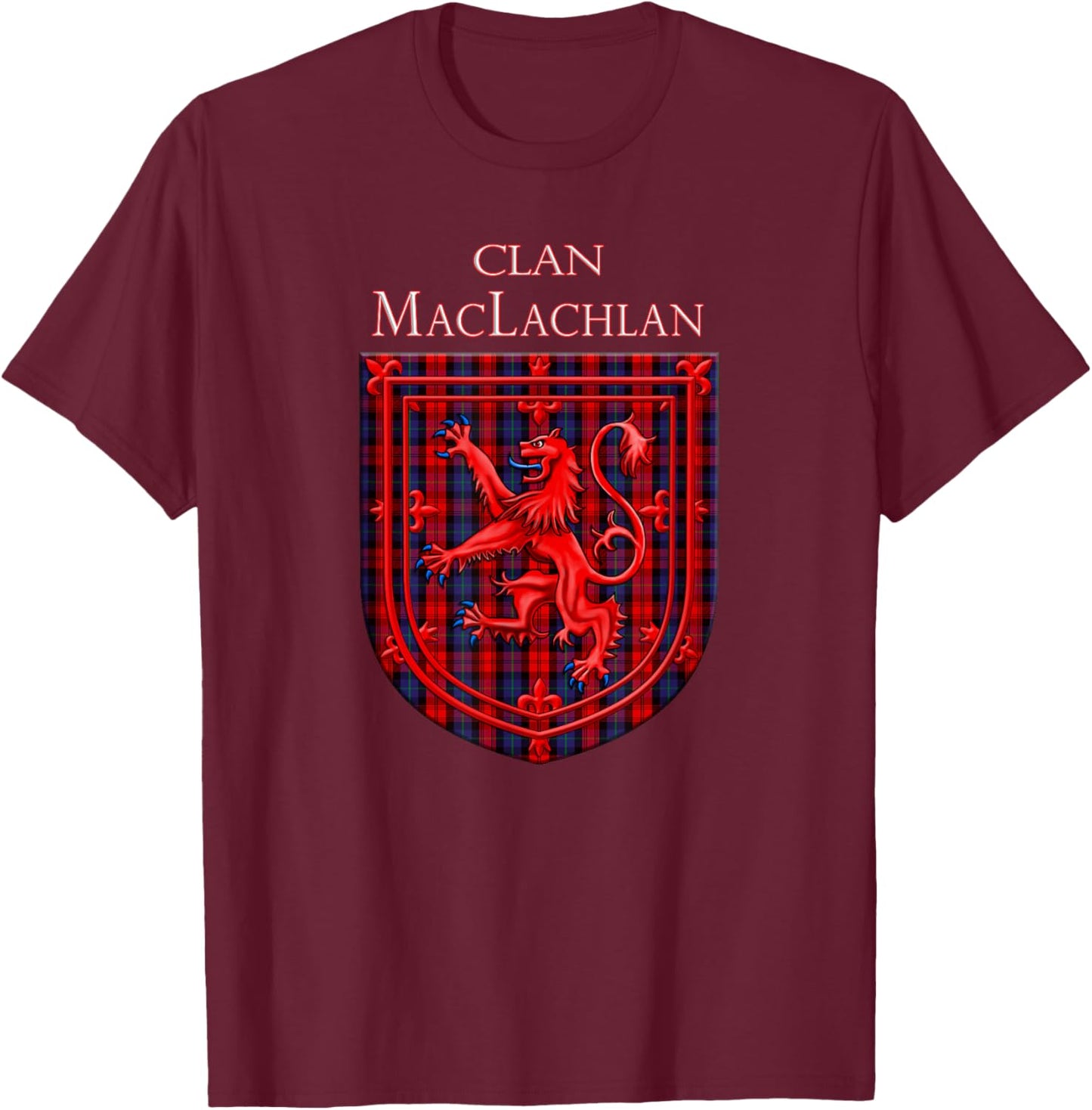 Maclachlan Tartan Scottish Plaid Lion Rampant T-Shirt - T-Shirt | Maroon