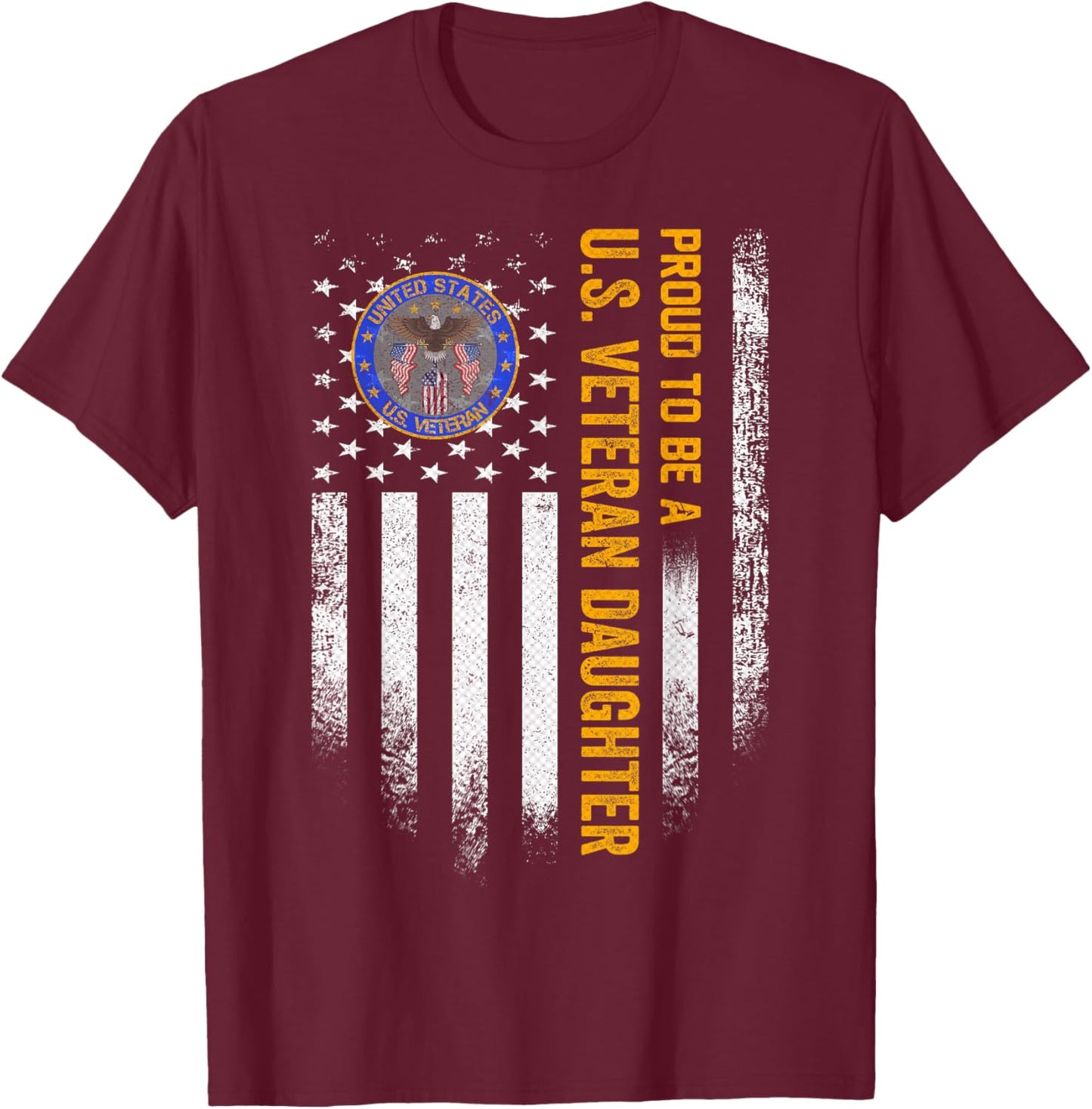 Vintage USA Flag Proud To Be A US Military Veteran Daughter Men T-Shirt - T-Shirt | Maroon