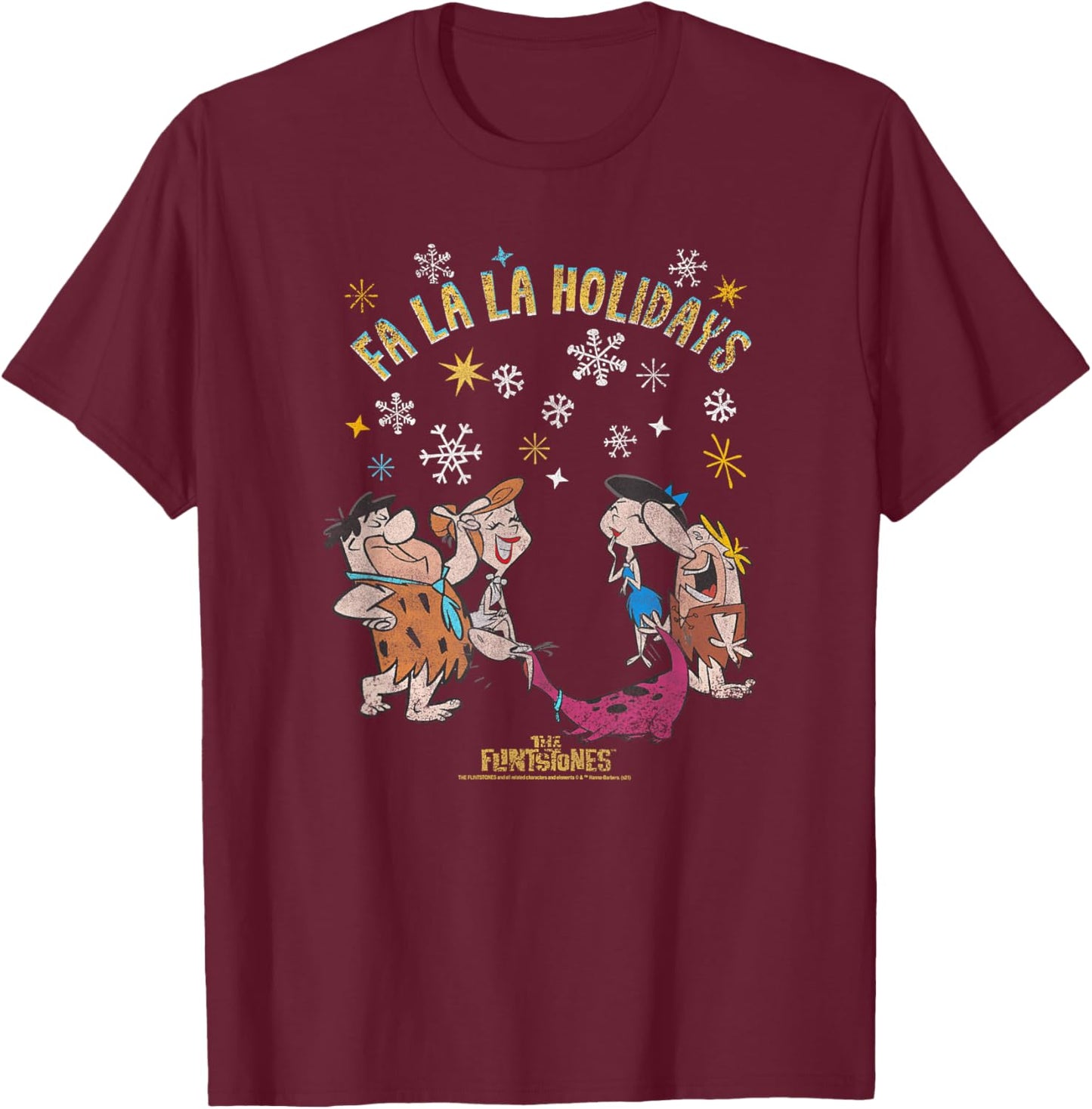 The Flintstones -Kids Christmas Cartoon T-Shirt - T-Shirt | Maroon