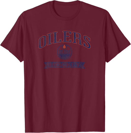 Edmonton Oilers Vintage Hockey White Officially Licensed T-Shirt - T-Shirt | Maroon