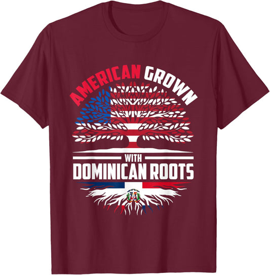 American Grown With Dominican Roots Dominican Republic Flag T-Shirt - T-Shirt | Maroon