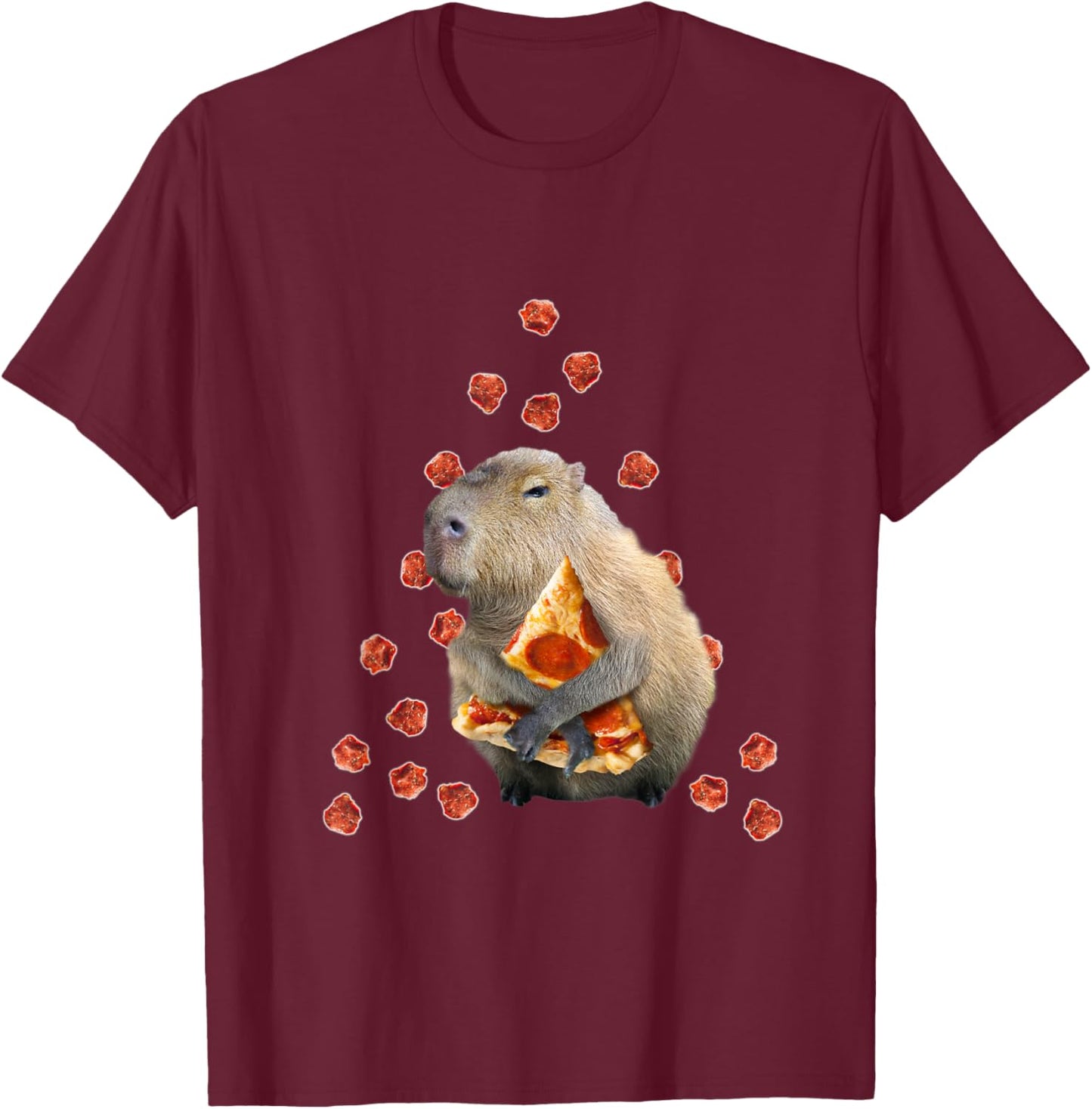 Capybara Capybaras Funny Cute Pizza Dinner T-Shirt - T-Shirt | Maroon
